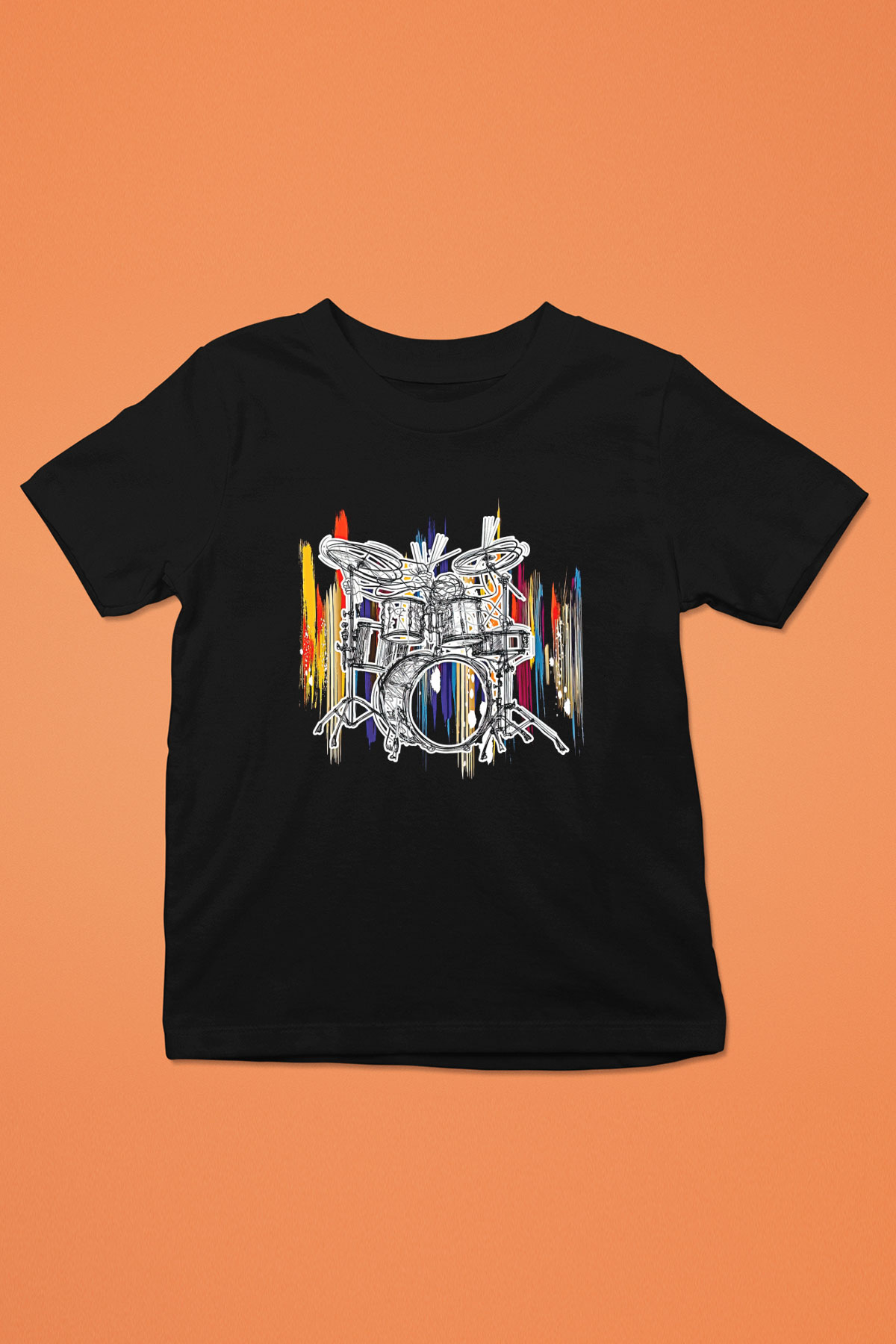 Bateri Baskılı Unisex Siyah Çocuk Tişört - Tshirt