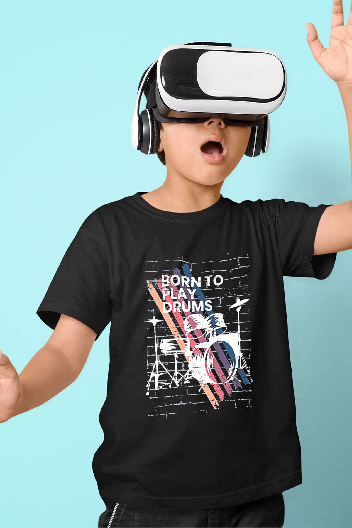 Bateri Baskılı Unisex Siyah Çocuk Tişört - Tshirt