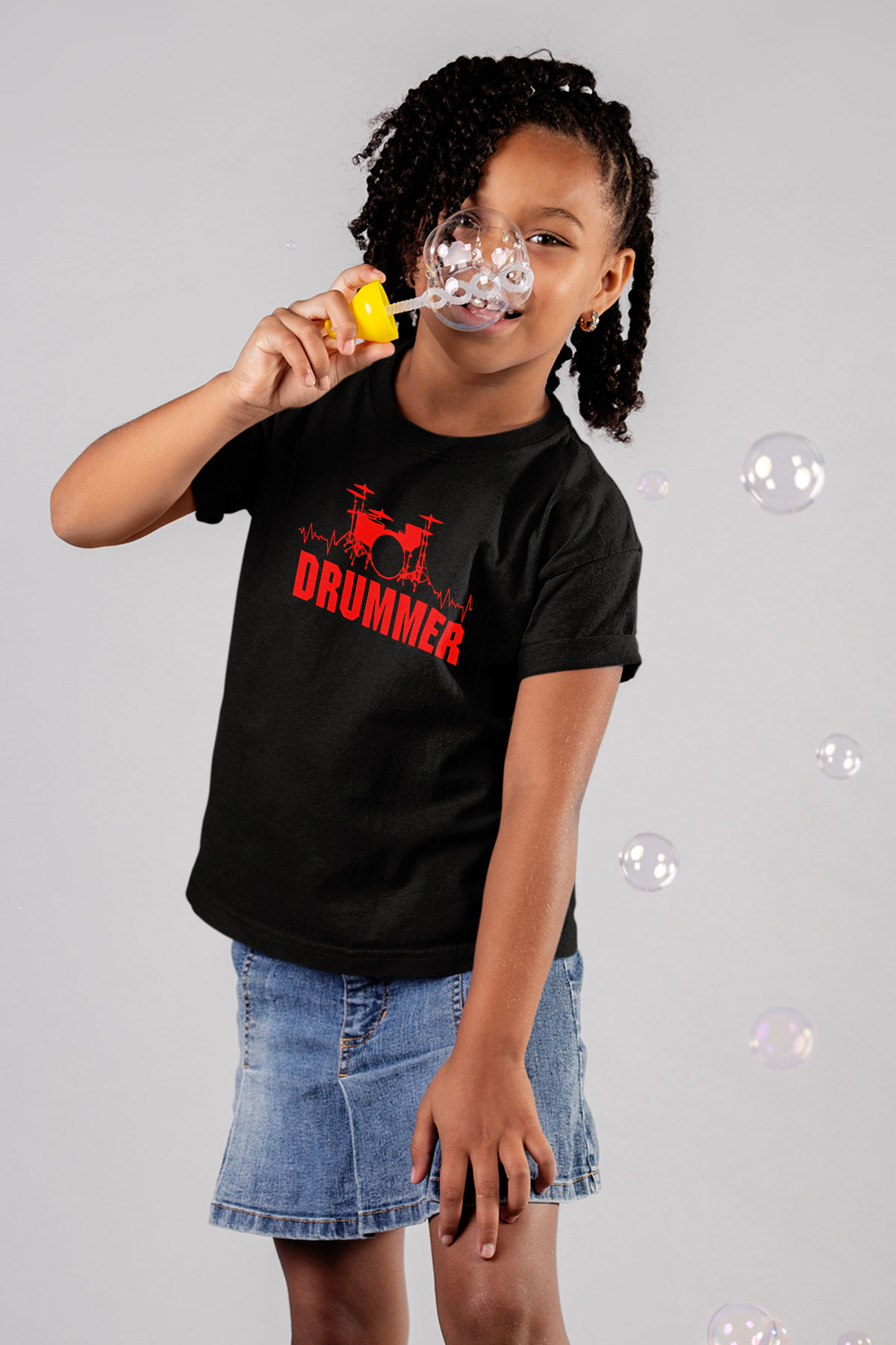Bateri Baskılı Unisex Siyah Çocuk Tişört - Tshirt