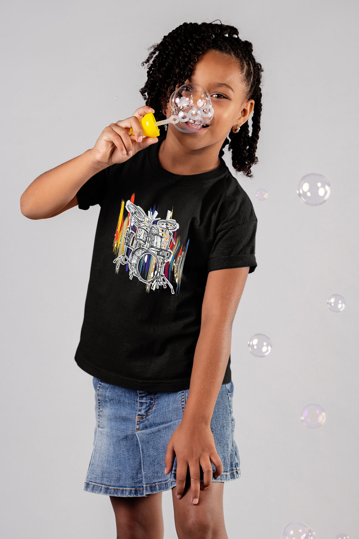 Bateri Baskılı Unisex Siyah Çocuk Tişört - Tshirt