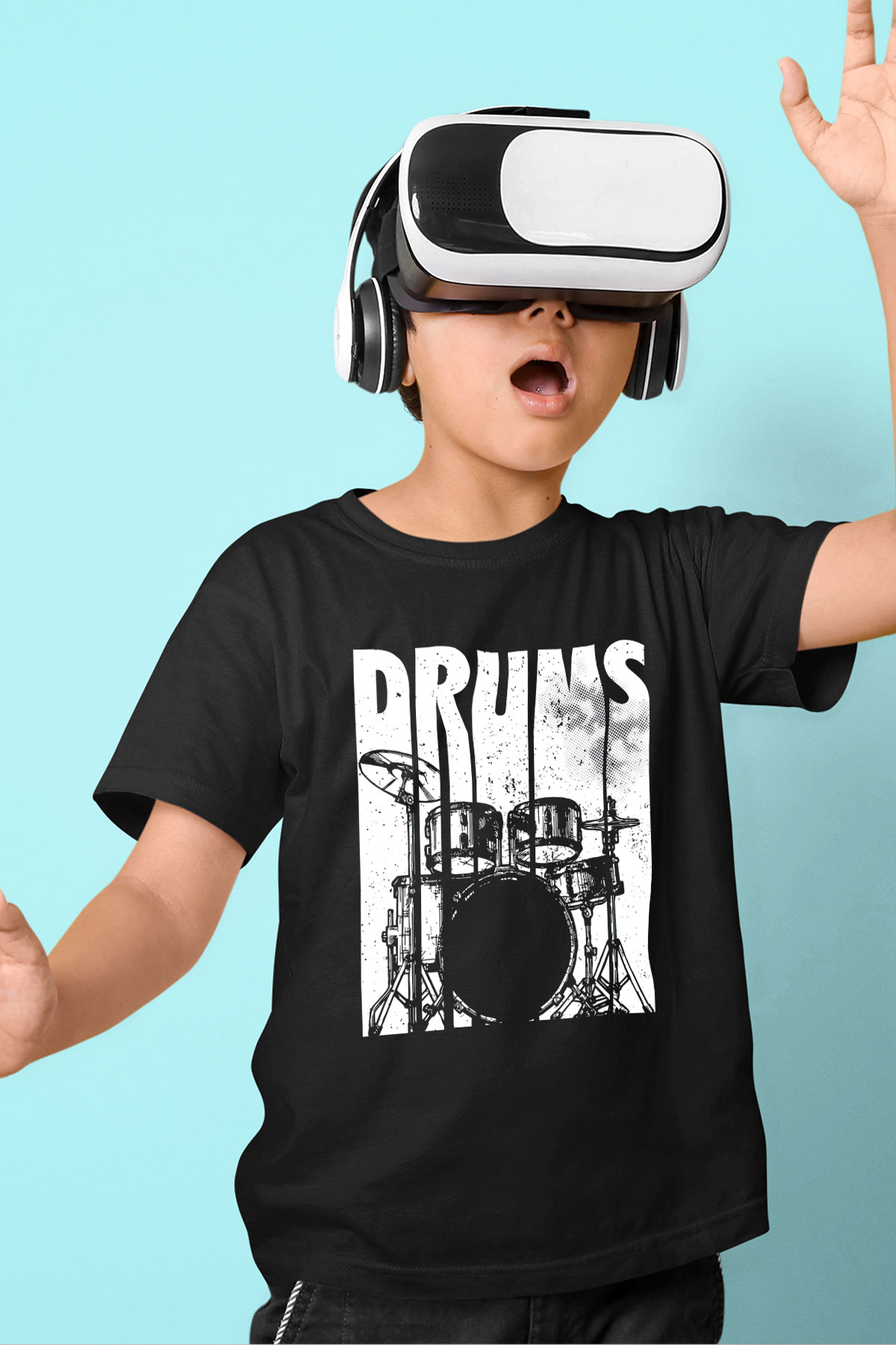 Bateri Baskılı Unisex Siyah Çocuk Tişört - Tshirt