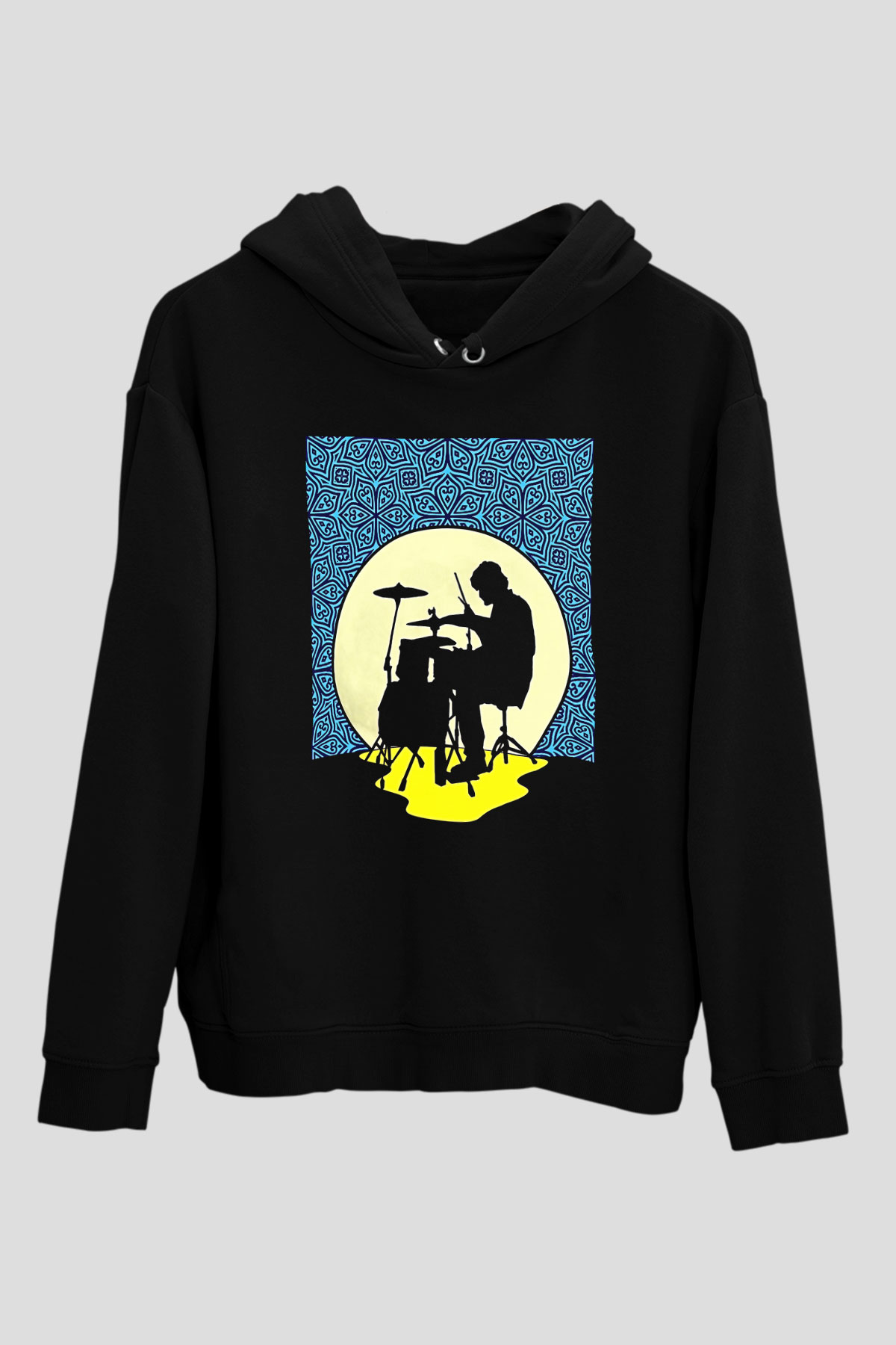 Bateri Baskılı Unisex Siyah Hoodie
