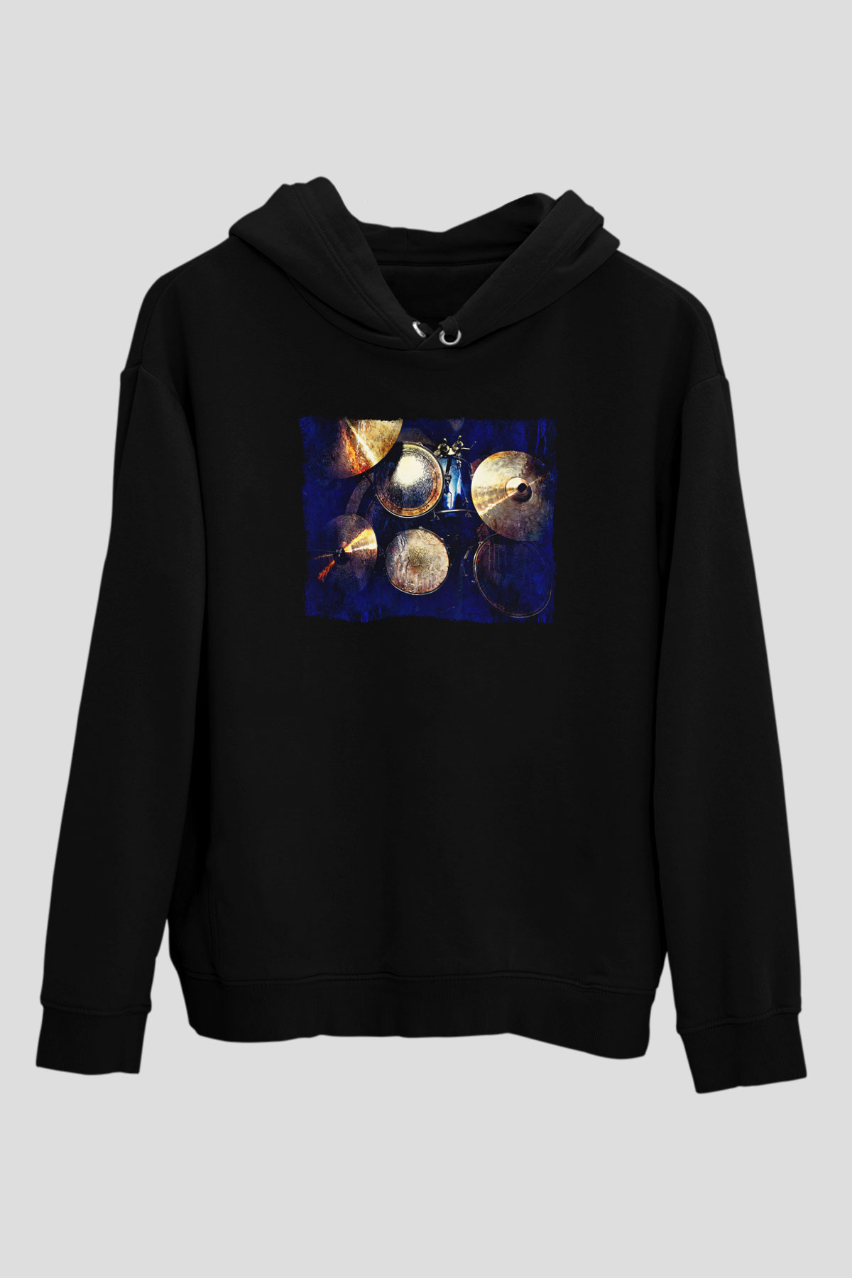 Bateri Baskılı Unisex Siyah Hoodie