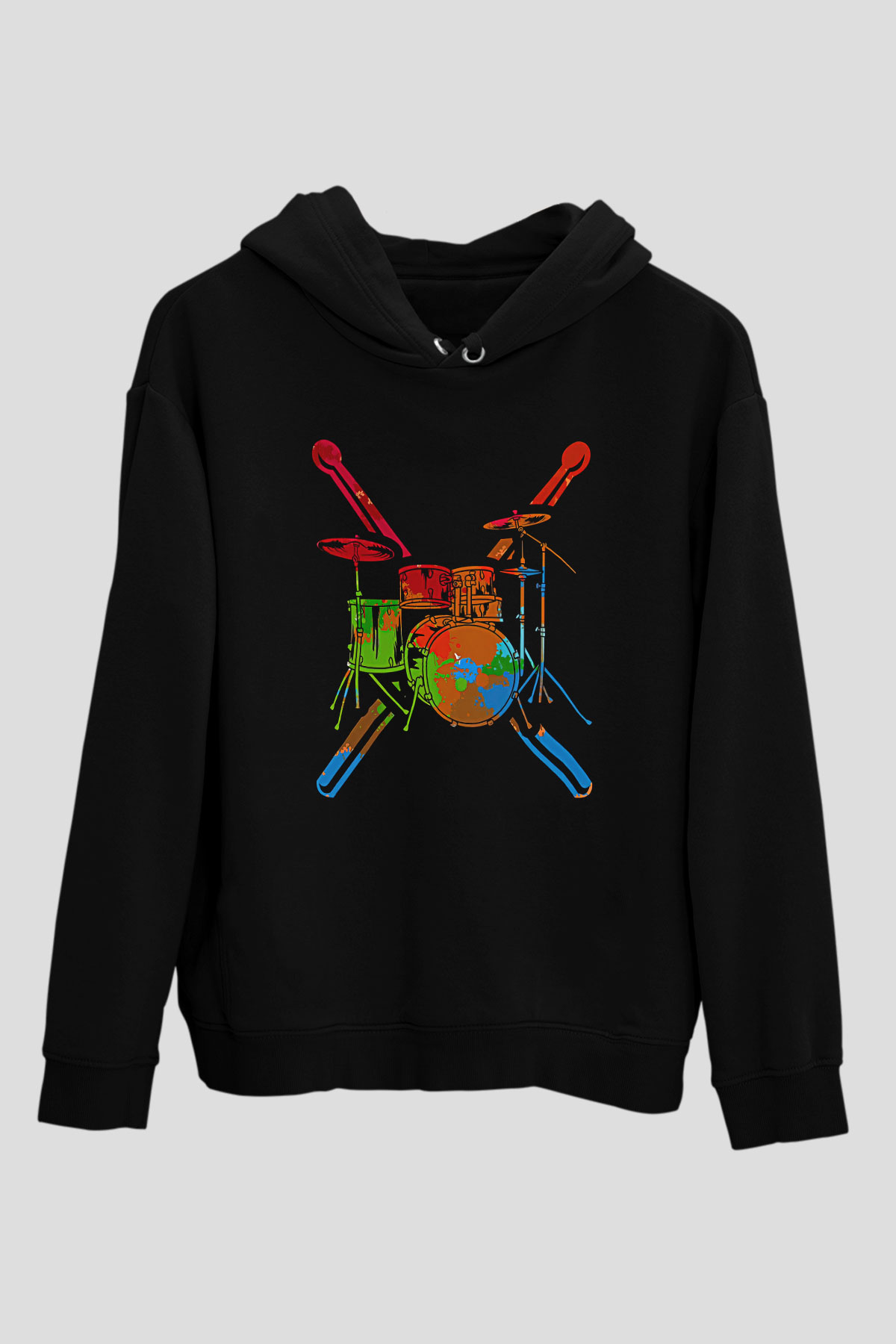 Bateri Baskılı Unisex Siyah Hoodie
