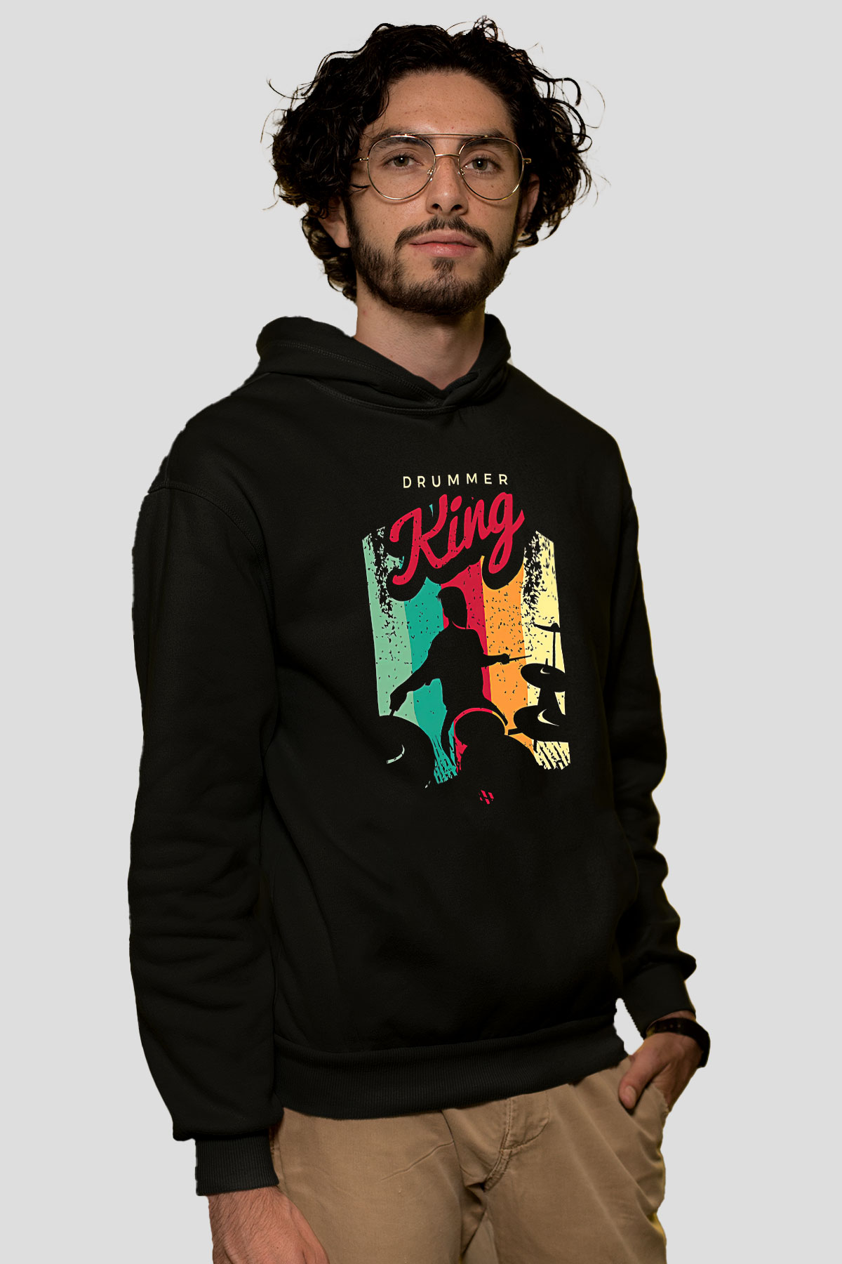 Bateri Baskılı Unisex Siyah Hoodie