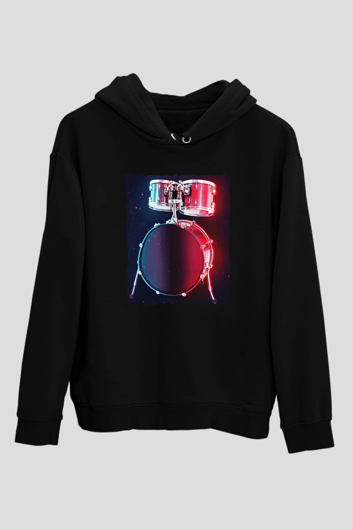Bateri Baskılı Unisex Siyah Hoodie