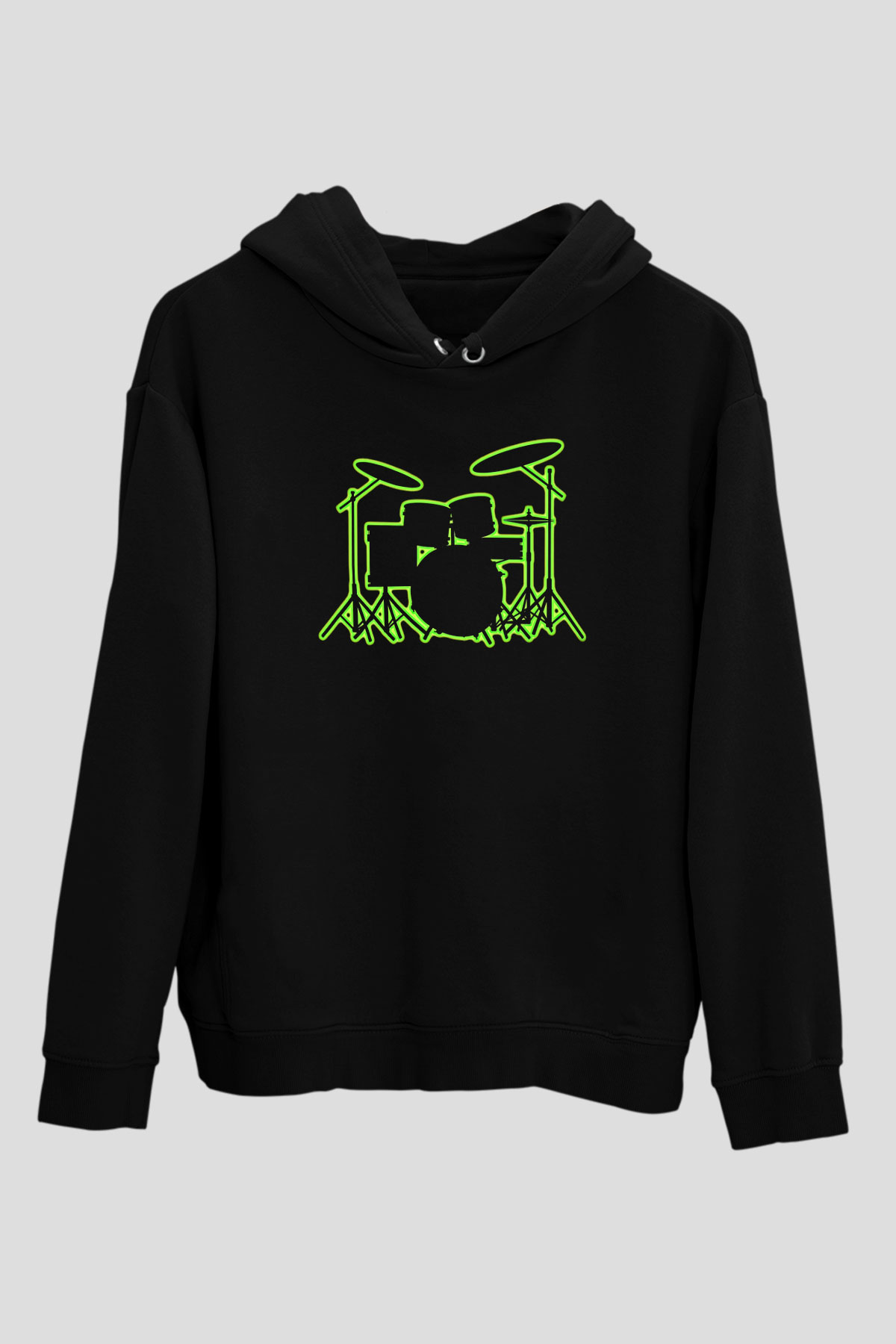 Bateri Baskılı Unisex Siyah Hoodie
