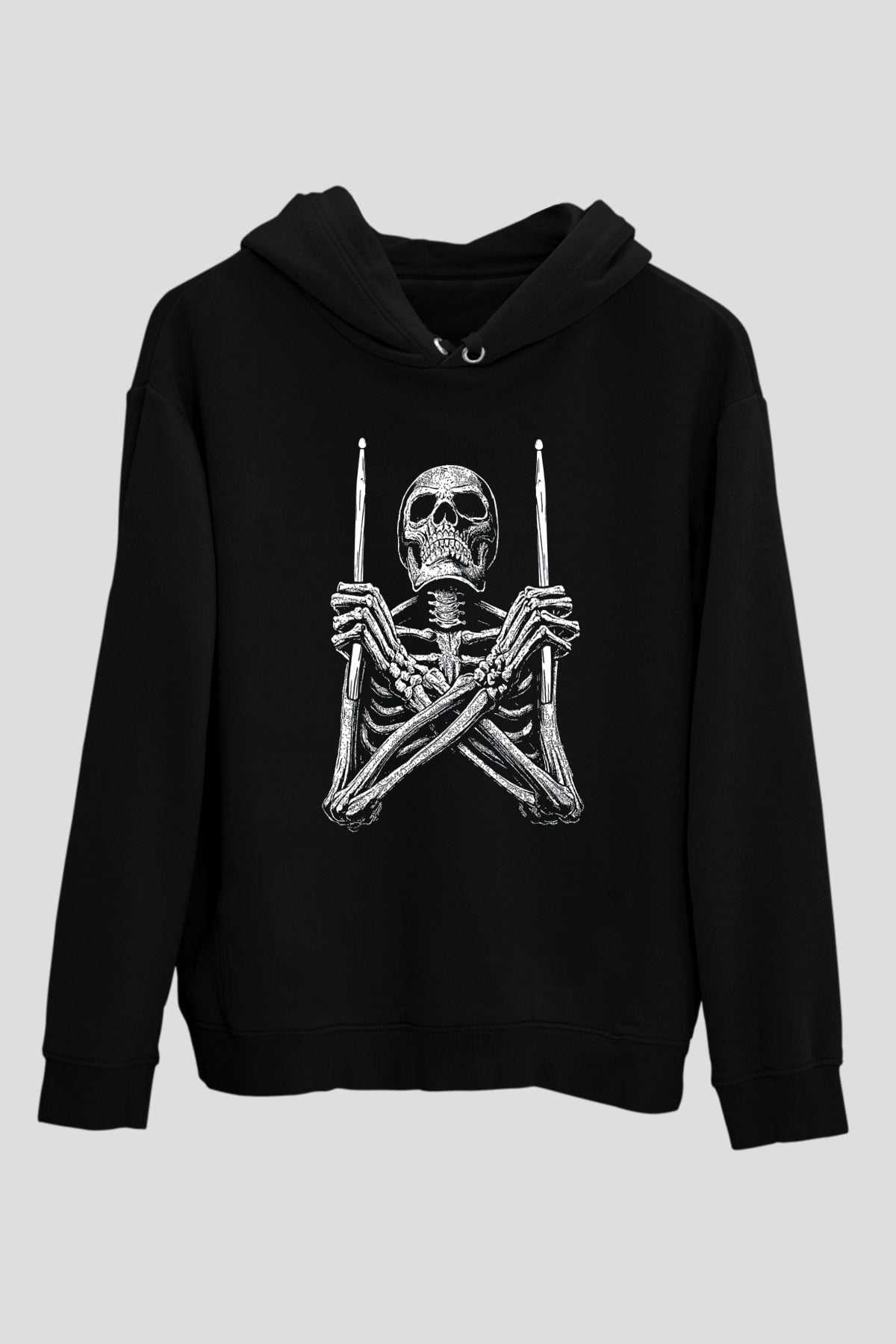 Bateri Baskılı Unisex Siyah Hoodie
