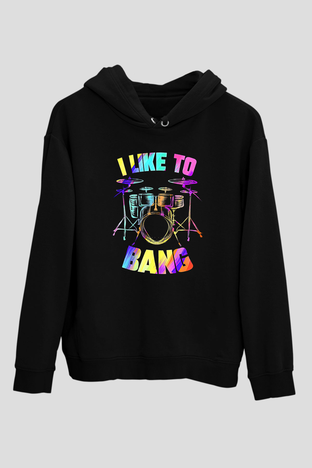 Bateri Baskılı Unisex Siyah Hoodie