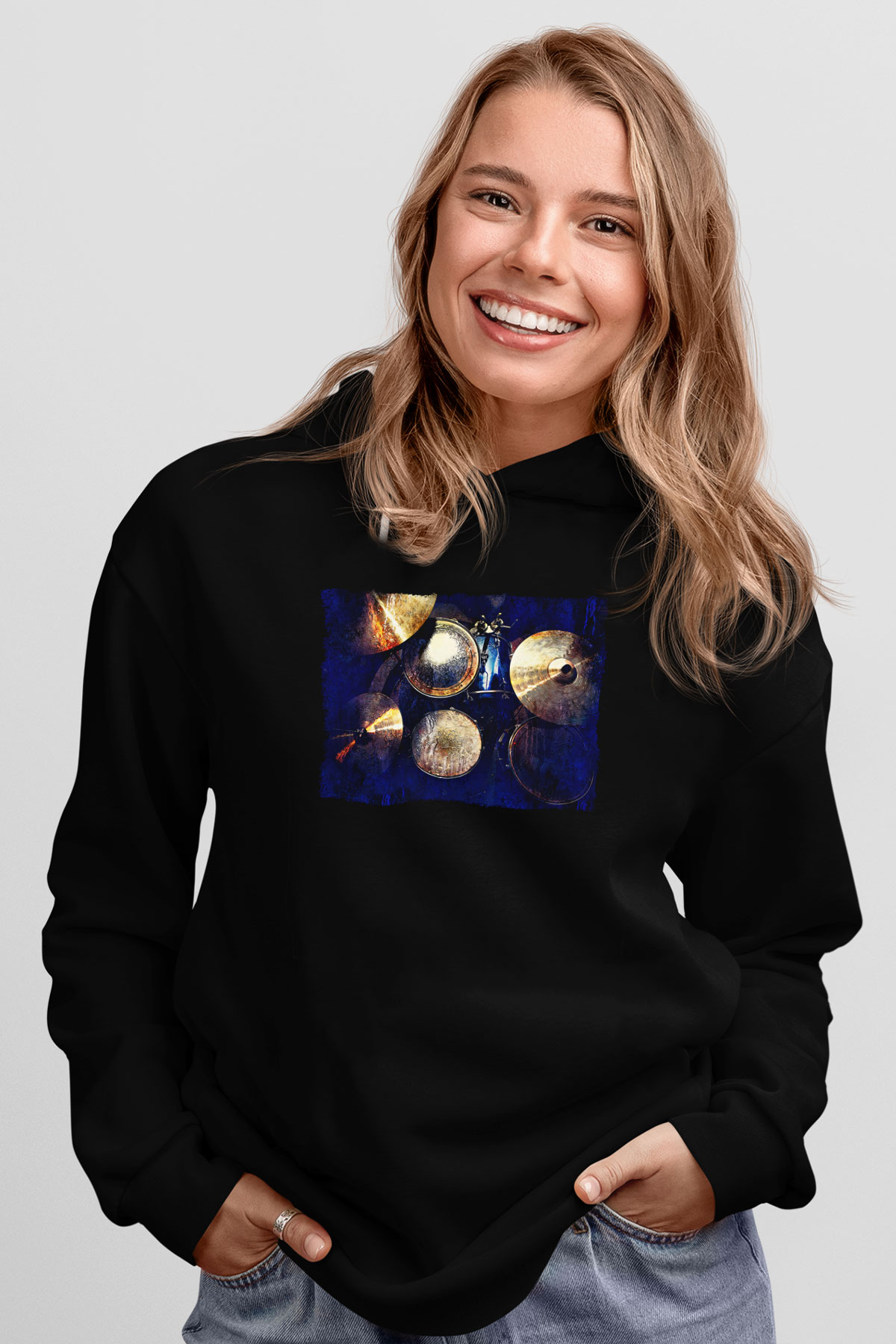 Bateri Baskılı Unisex Siyah Hoodie