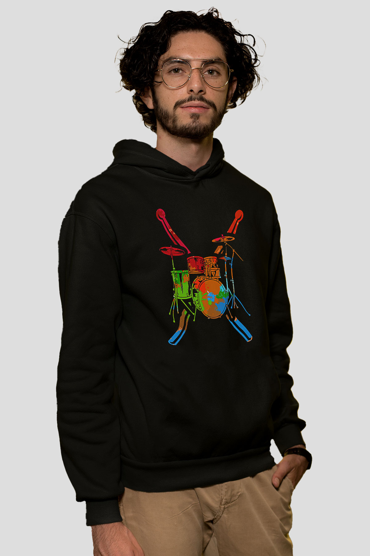 Bateri Baskılı Unisex Siyah Hoodie
