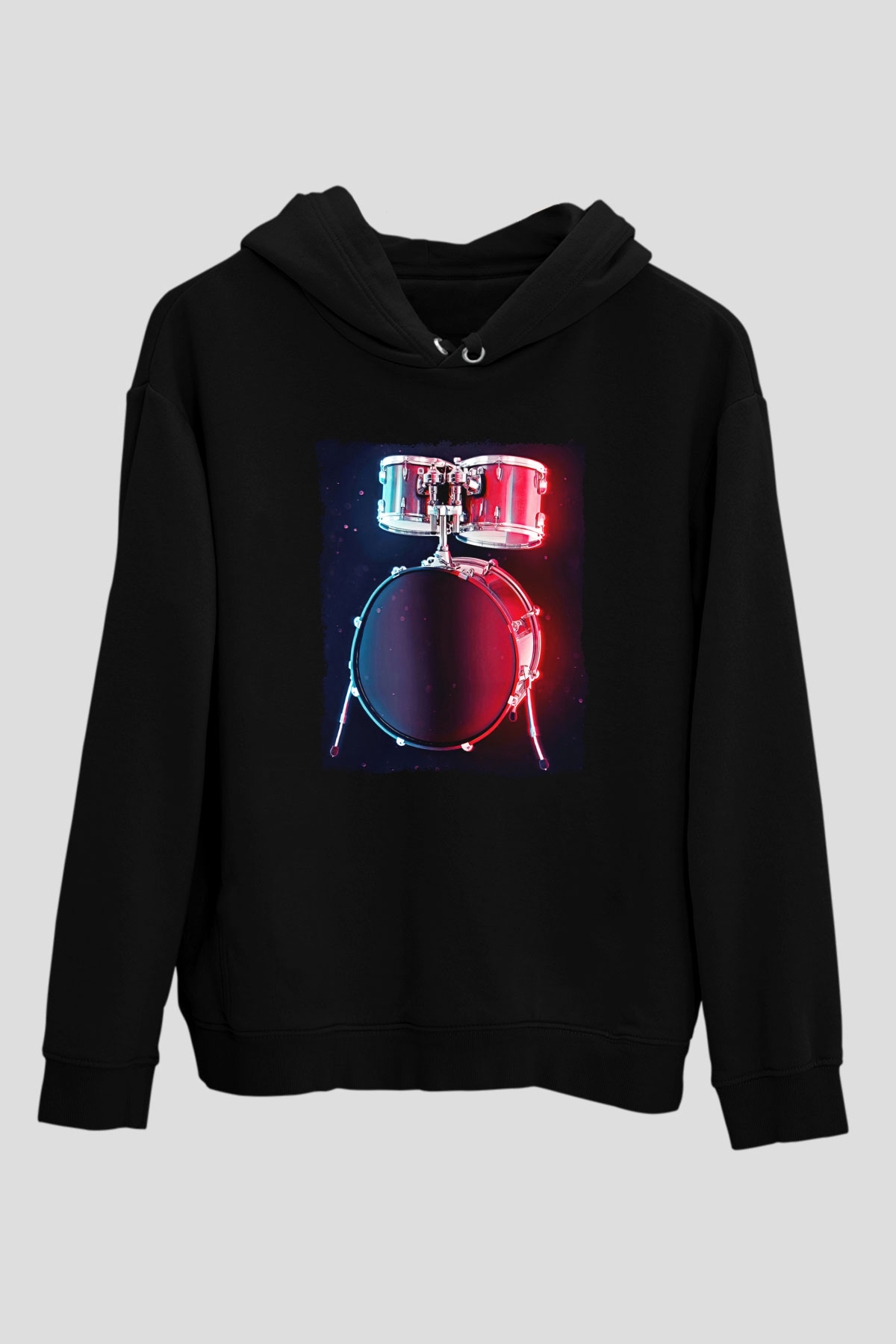 Bateri Baskılı Unisex Siyah Hoodie