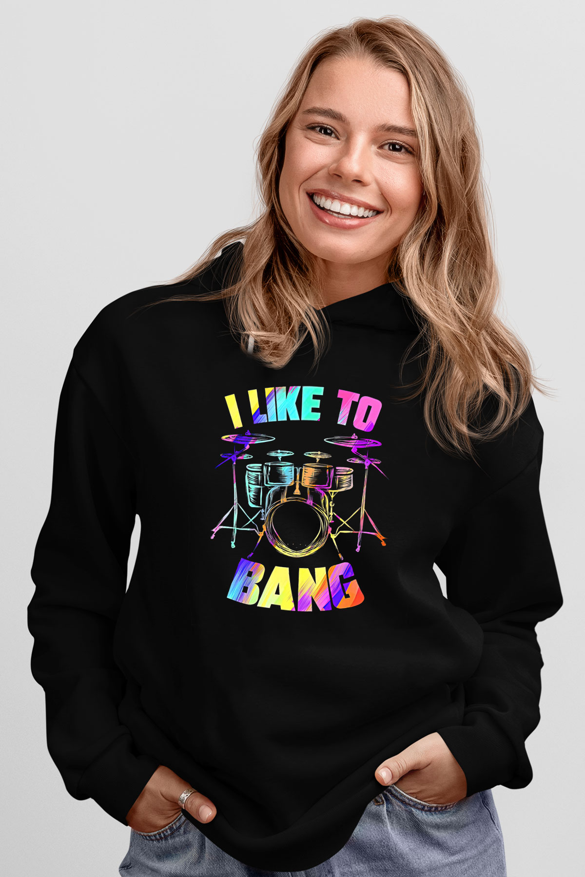 Bateri Baskılı Unisex Siyah Hoodie