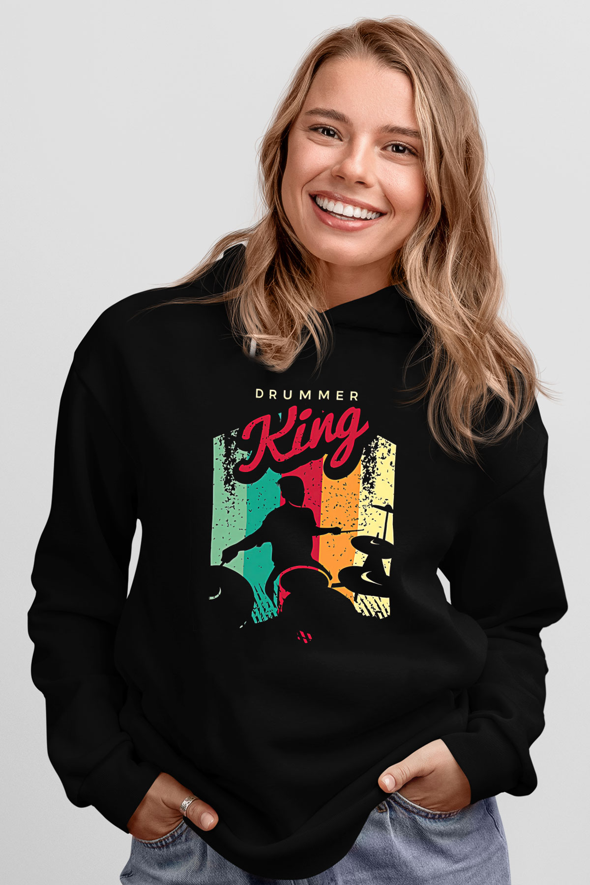 Bateri Baskılı Unisex Siyah Hoodie