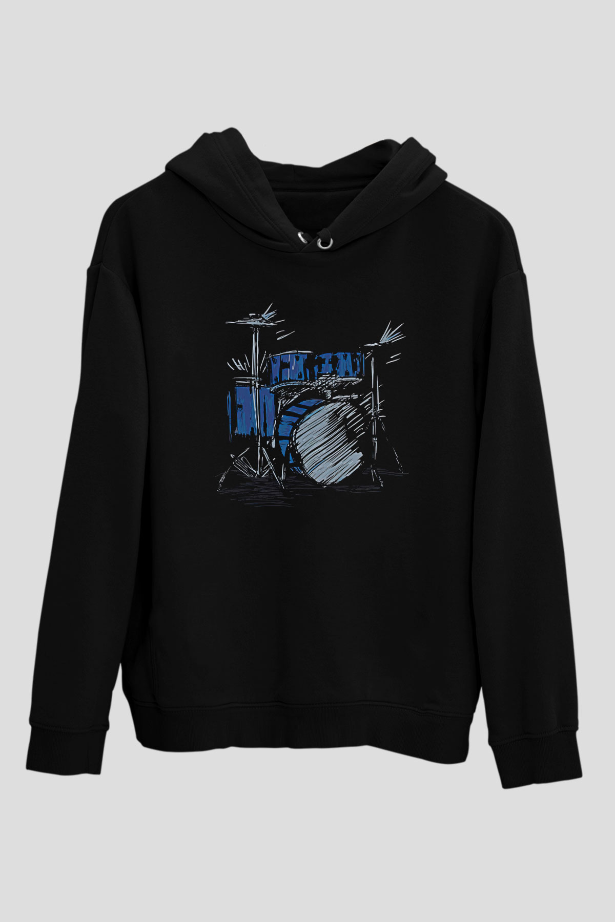Bateri Baskılı Unisex Siyah Hoodie