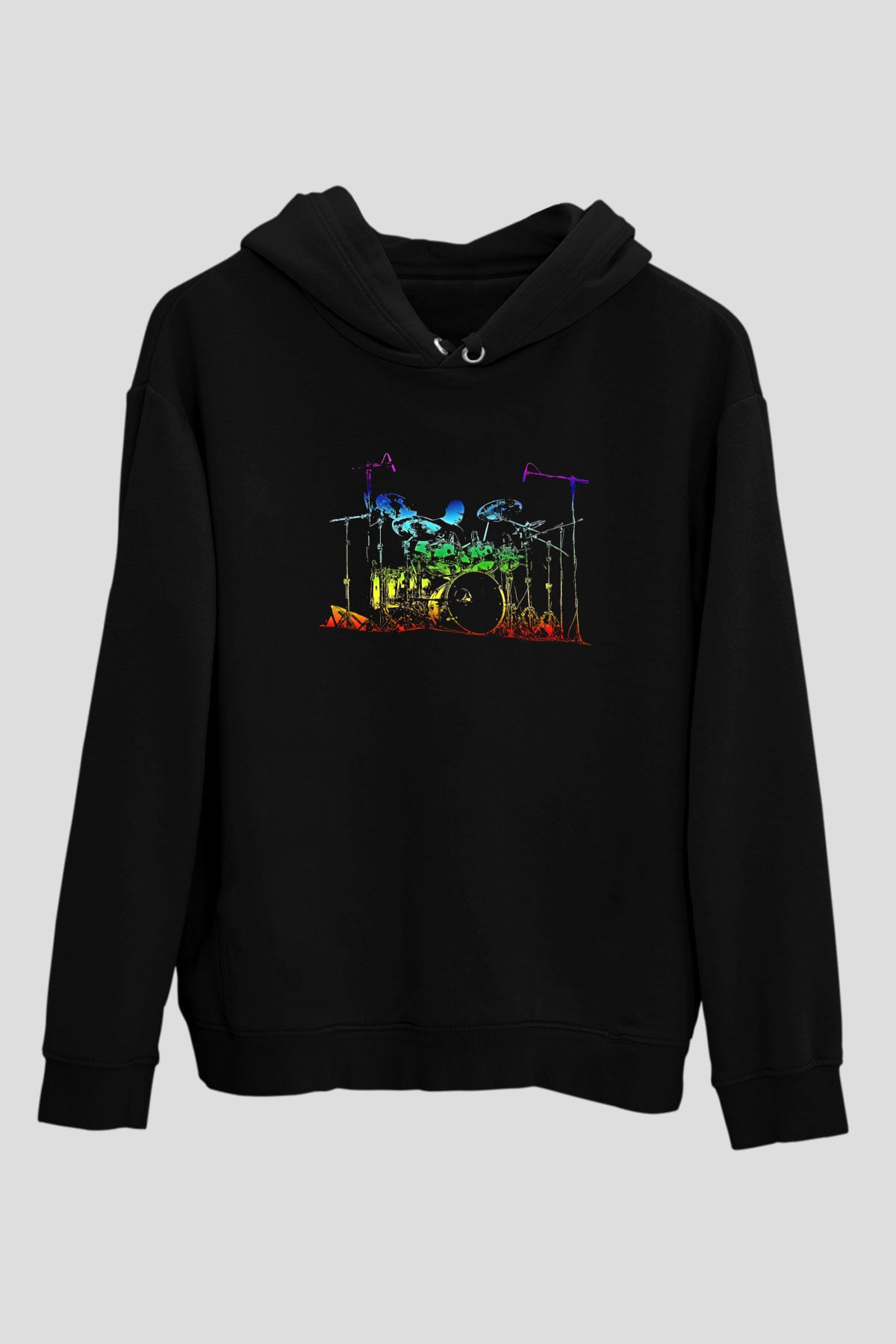 Bateri Baskılı Unisex Siyah Hoodie