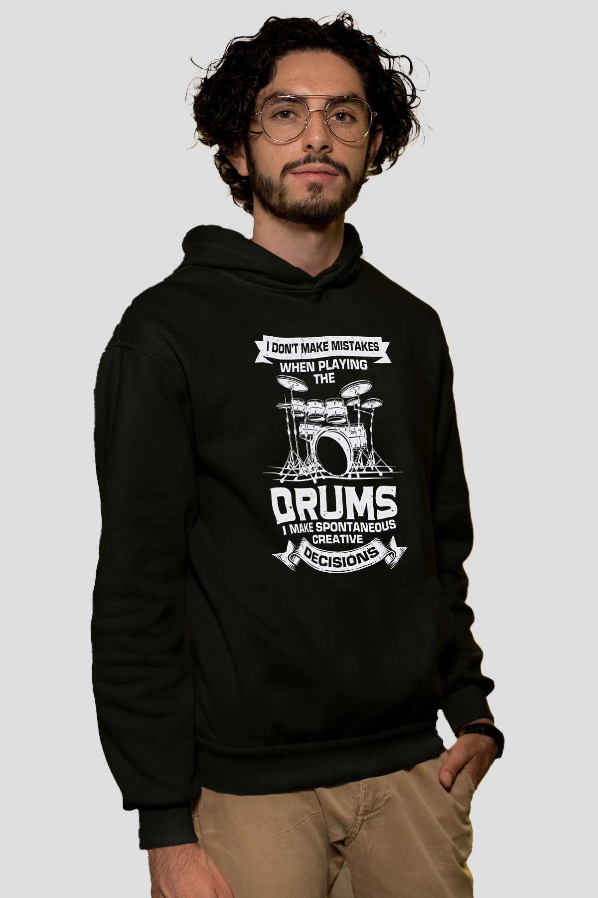 Bateri Baskılı Unisex Siyah Hoodie