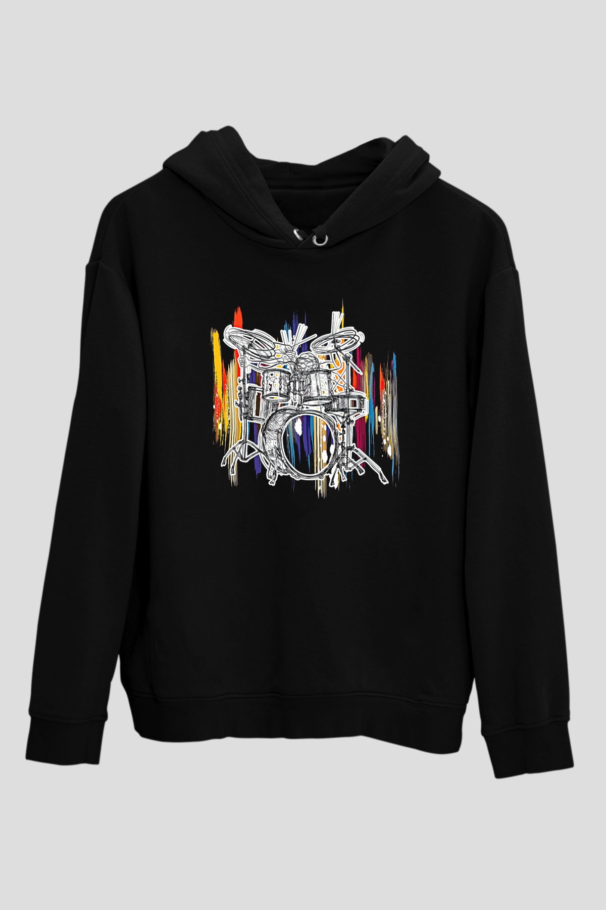 Bateri Baskılı Unisex Siyah Hoodie