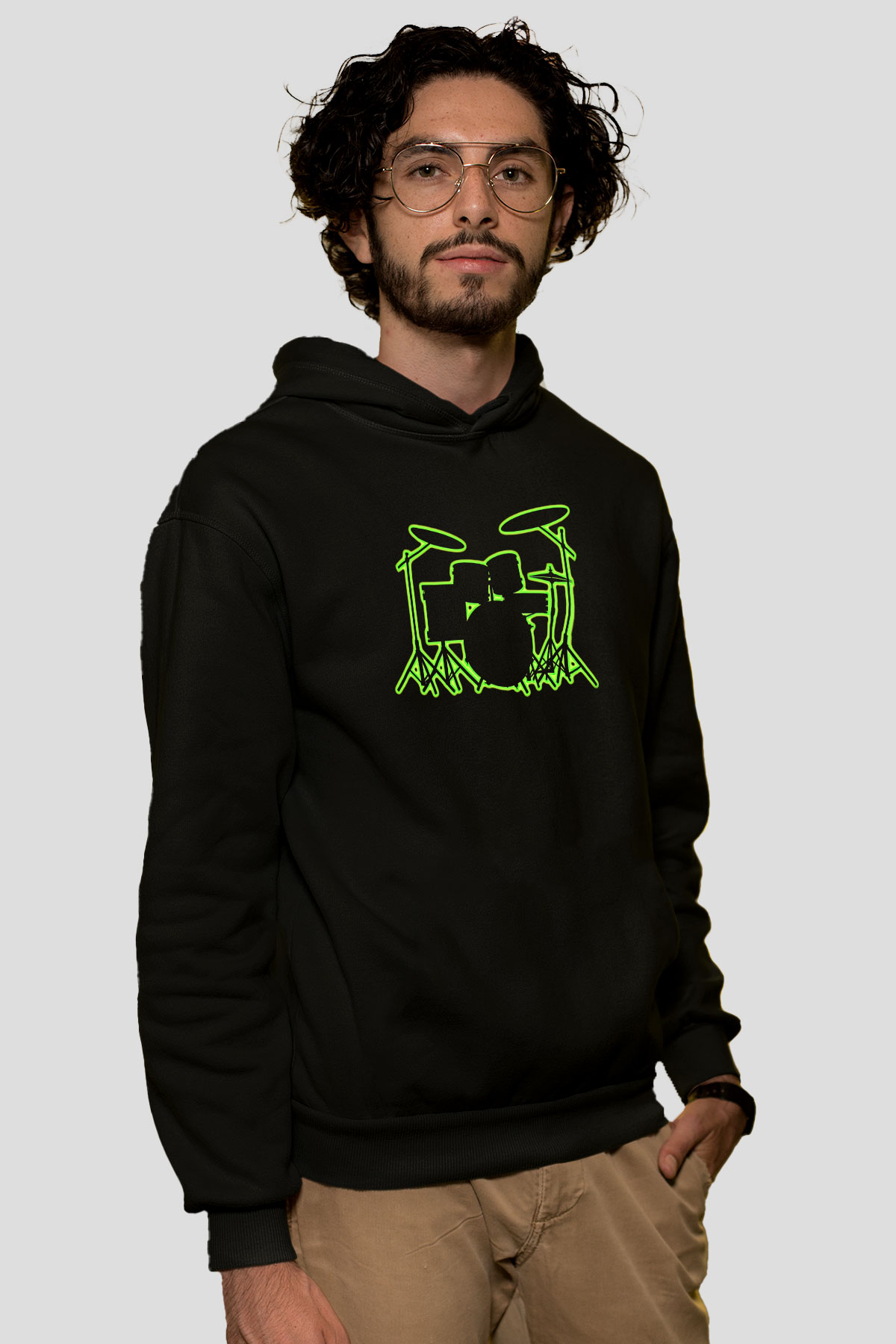 Bateri Baskılı Unisex Siyah Hoodie