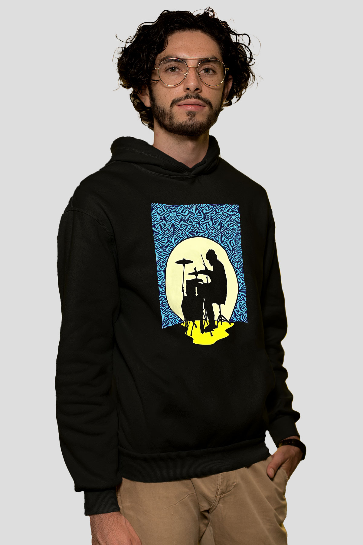 Bateri Baskılı Unisex Siyah Hoodie