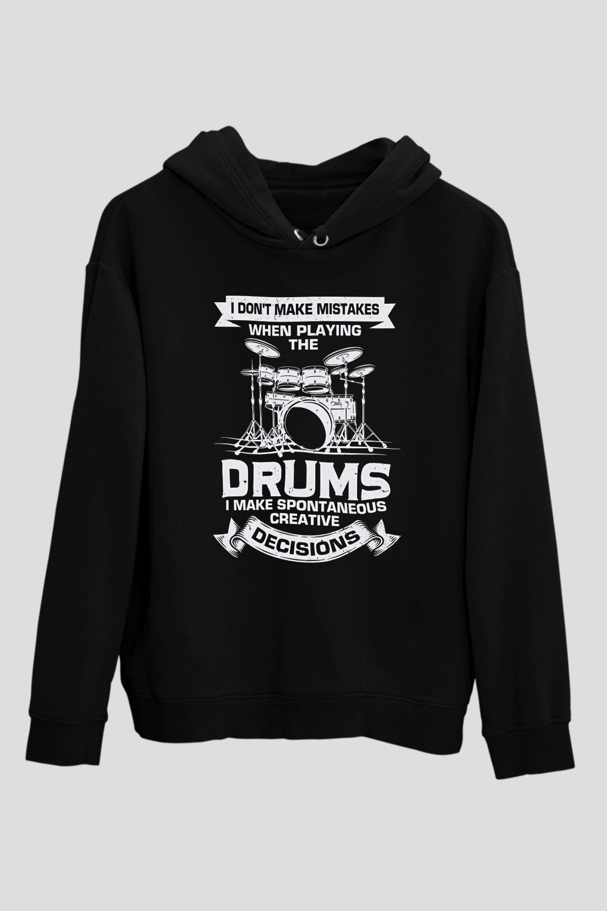 Bateri Baskılı Unisex Siyah Hoodie