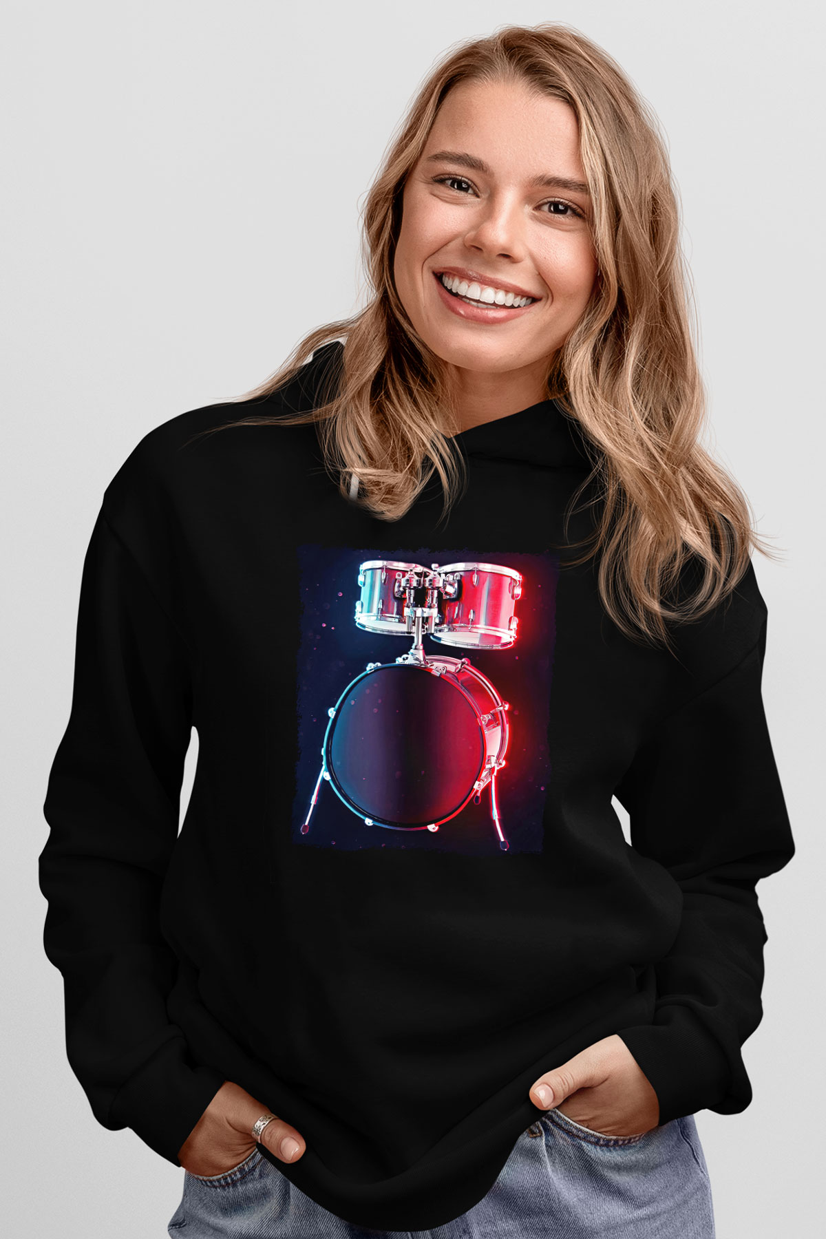 Bateri Baskılı Unisex Siyah Hoodie