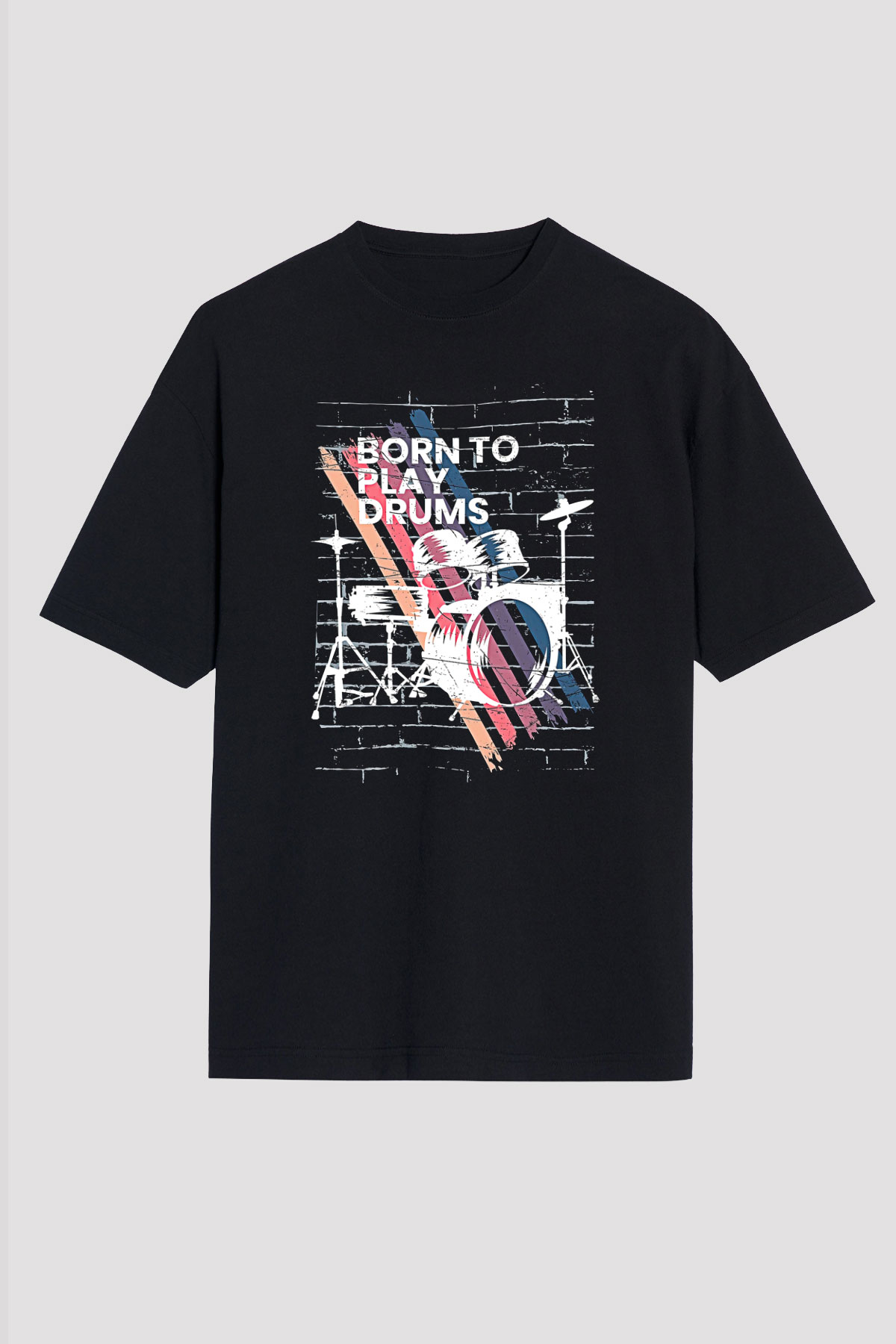 Bateri Baskılı Unisex Siyah Oversize Tişört - Tshirt