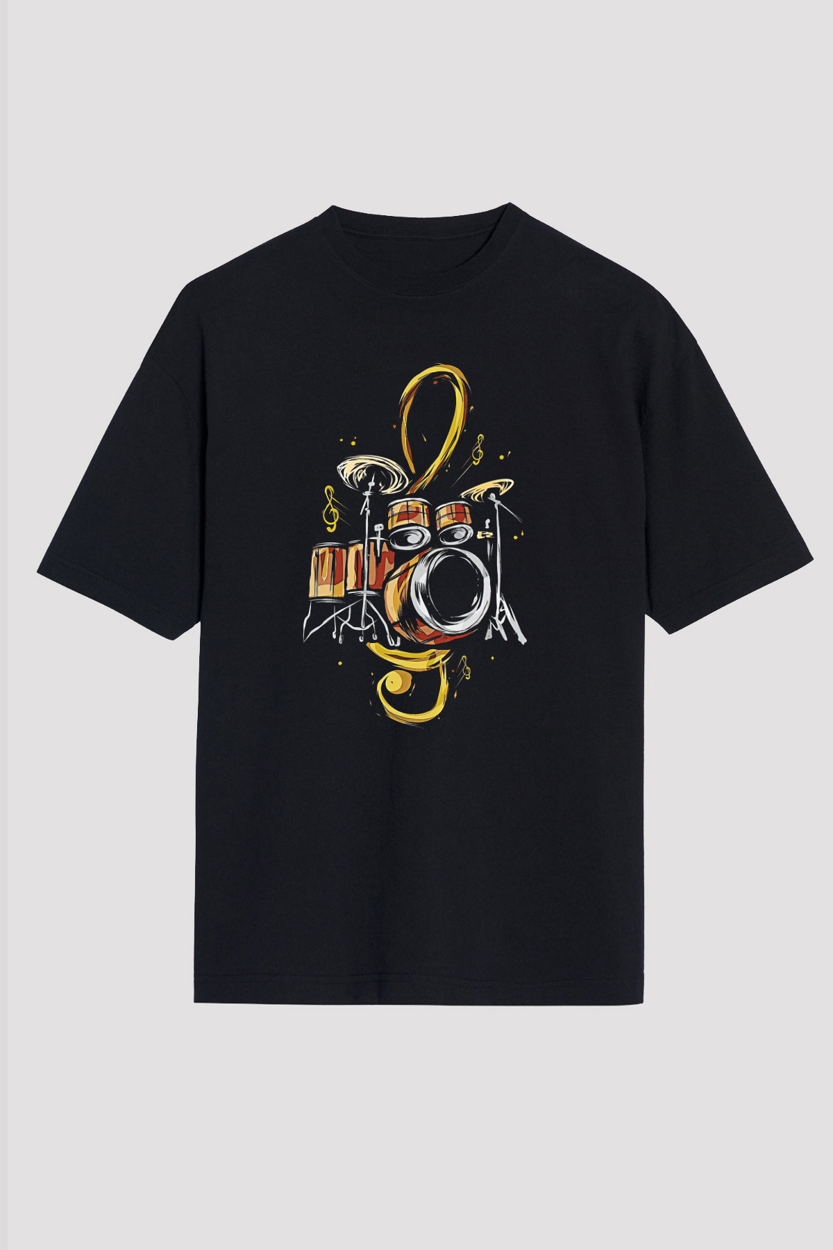 Bateri Baskılı Unisex Siyah Oversize Tişört - Tshirt