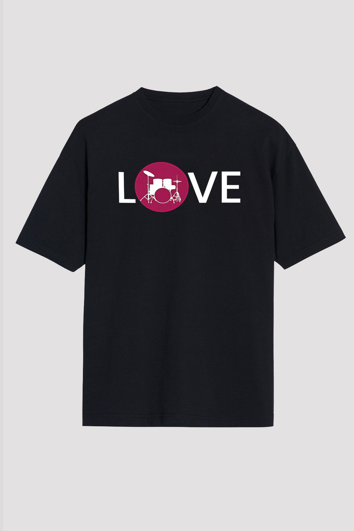 Bateri Baskılı Unisex Siyah Oversize Tişört - Tshirt