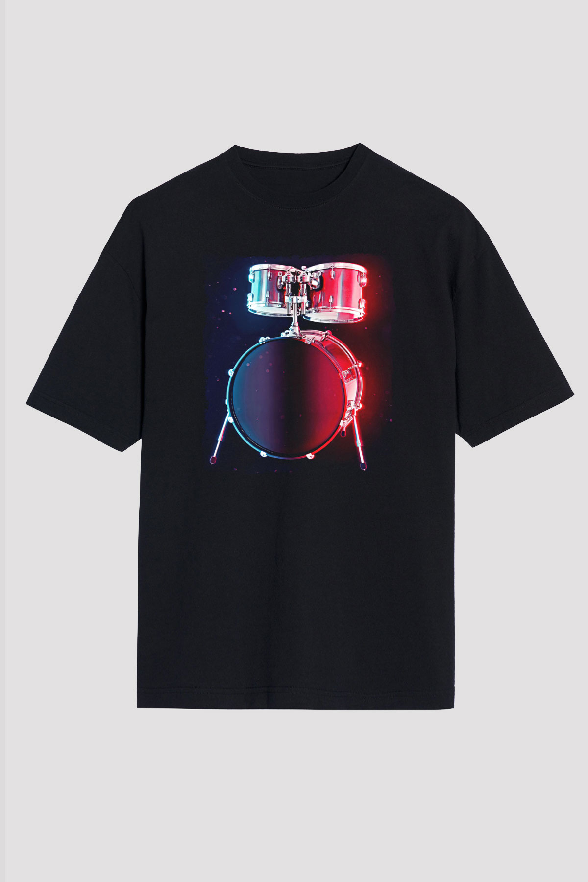 Bateri Baskılı Unisex Siyah Oversize Tişört - Tshirt