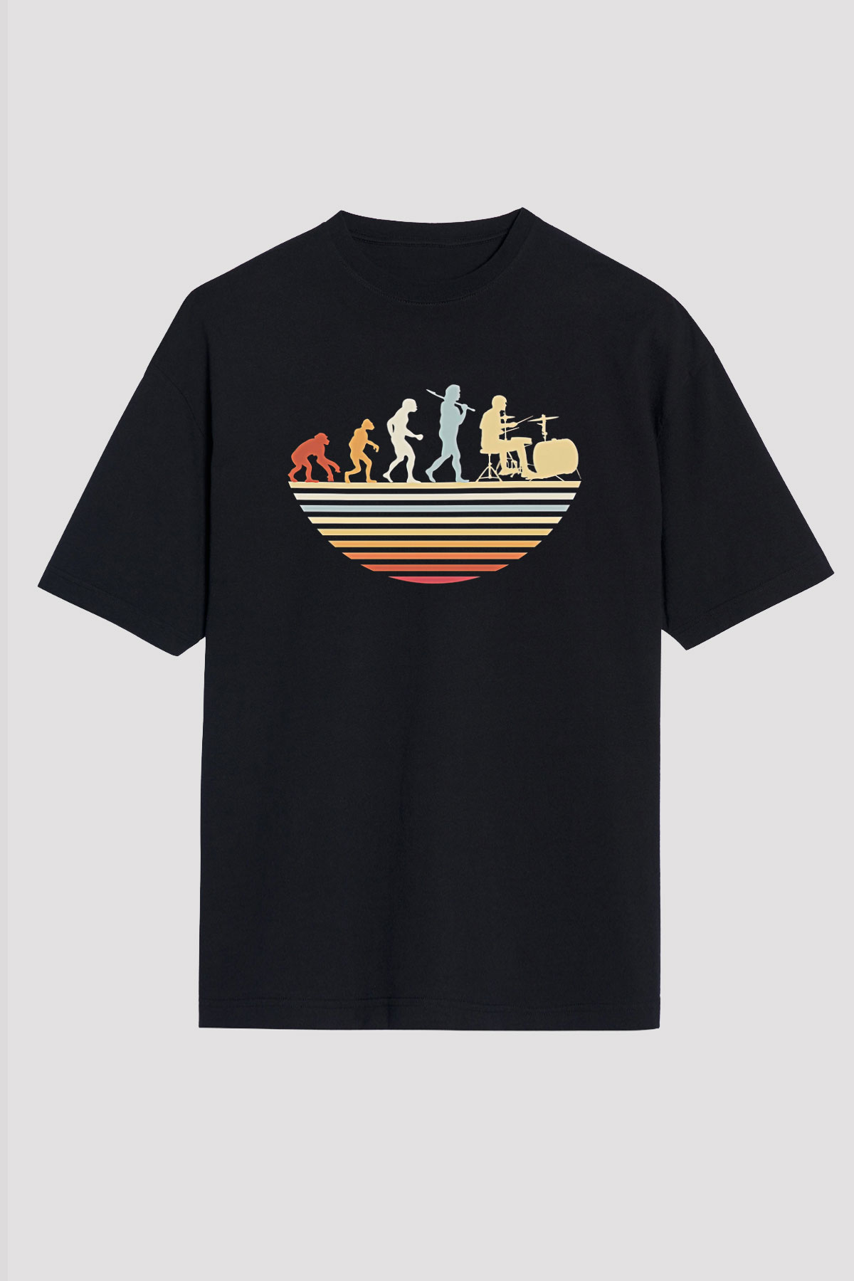 Bateri Baskılı Unisex Siyah Oversize Tişört - Tshirt