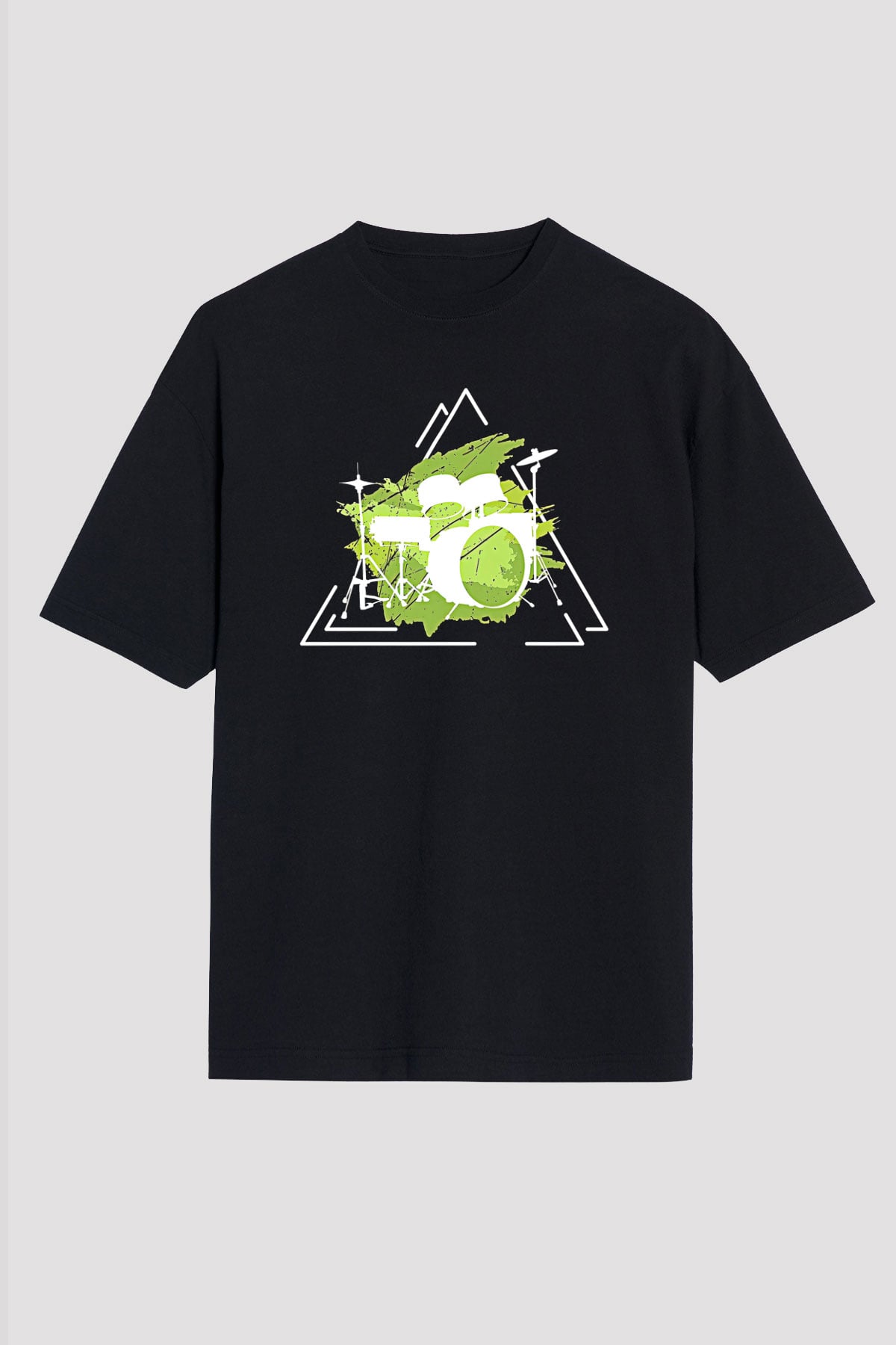 Bateri Baskılı Unisex Siyah Oversize Tişört - Tshirt