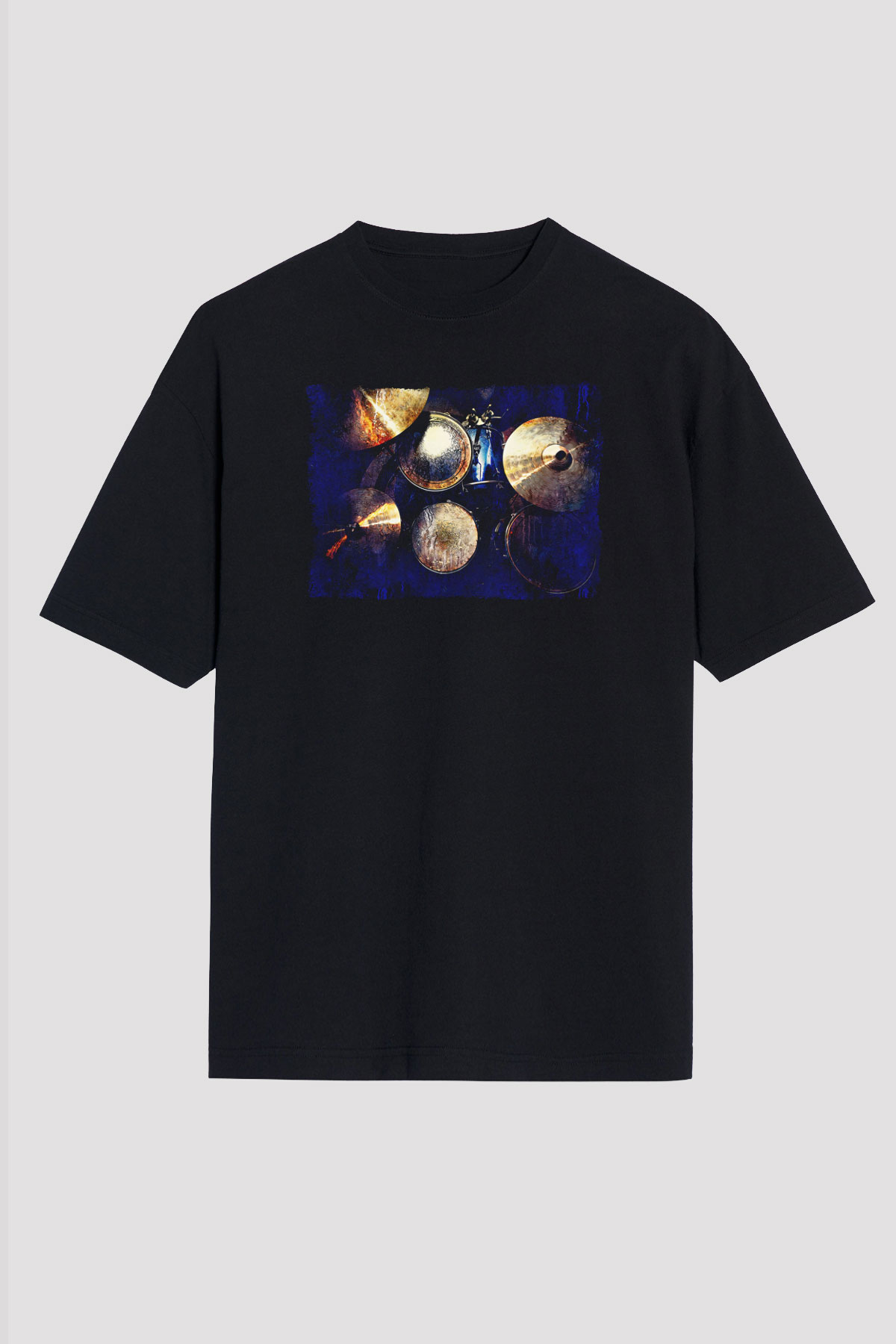 Bateri Baskılı Unisex Siyah Oversize Tişört - Tshirt