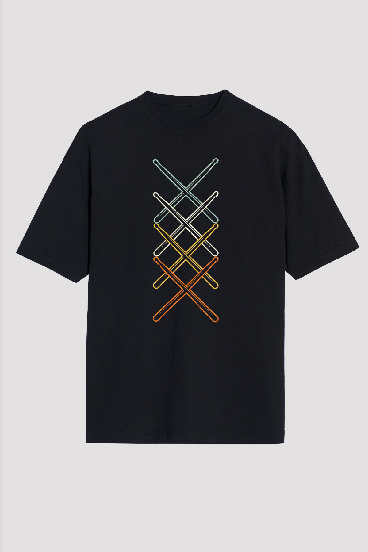 Bateri Baskılı Unisex Siyah Oversize Tişört - Tshirt