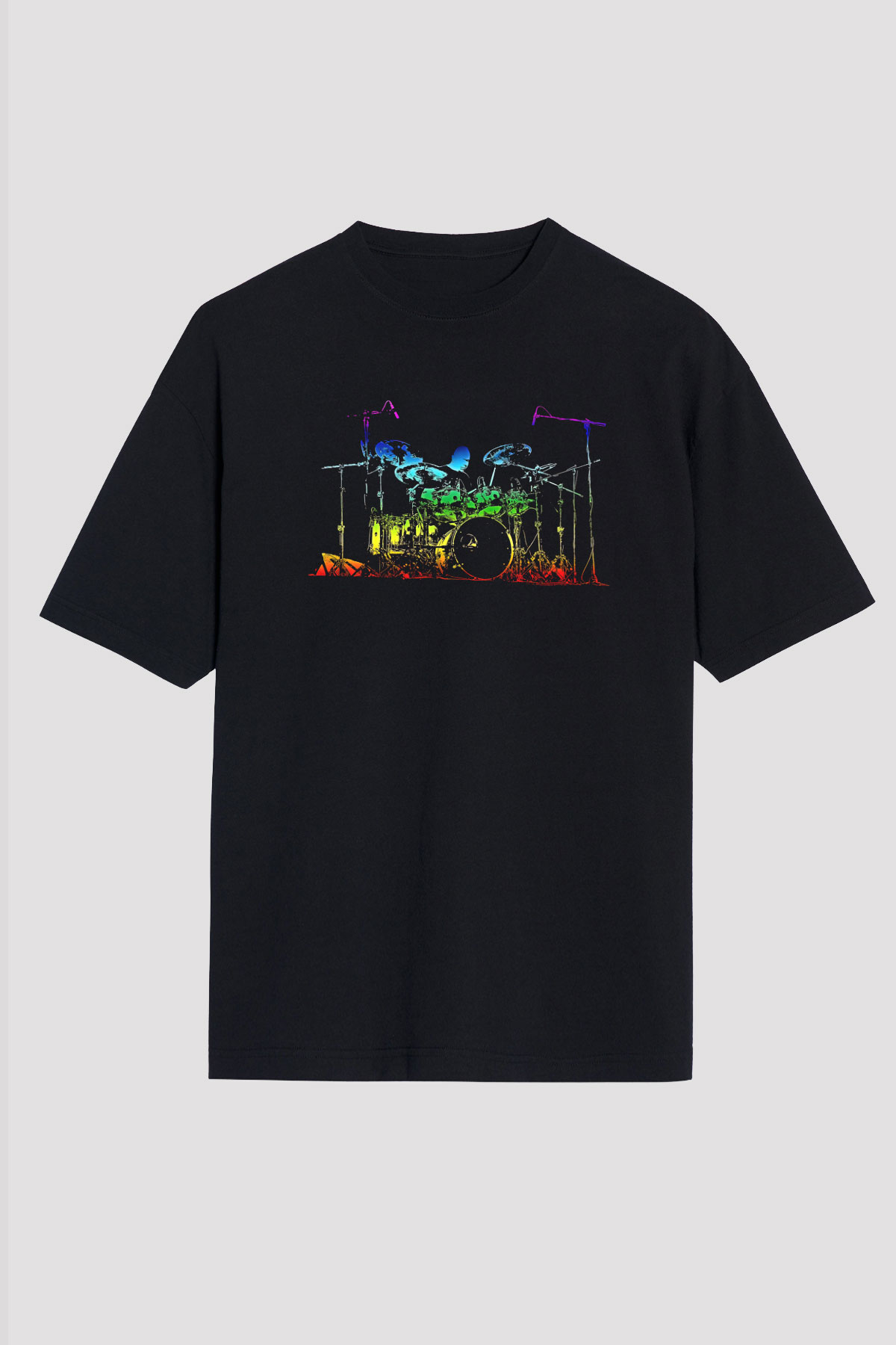 Bateri Baskılı Unisex Siyah Oversize Tişört - Tshirt