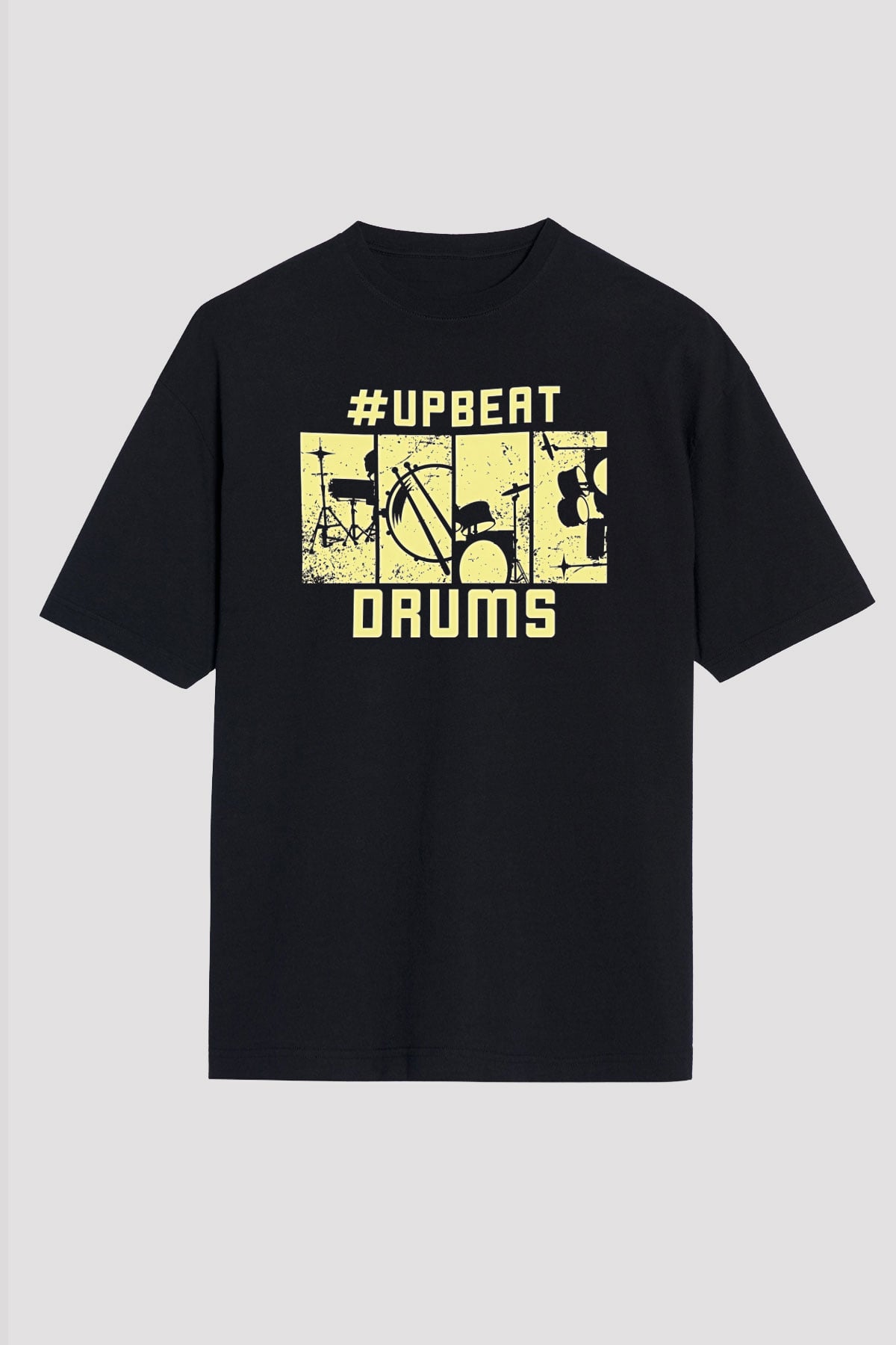Bateri Baskılı Unisex Siyah Oversize Tişört - Tshirt