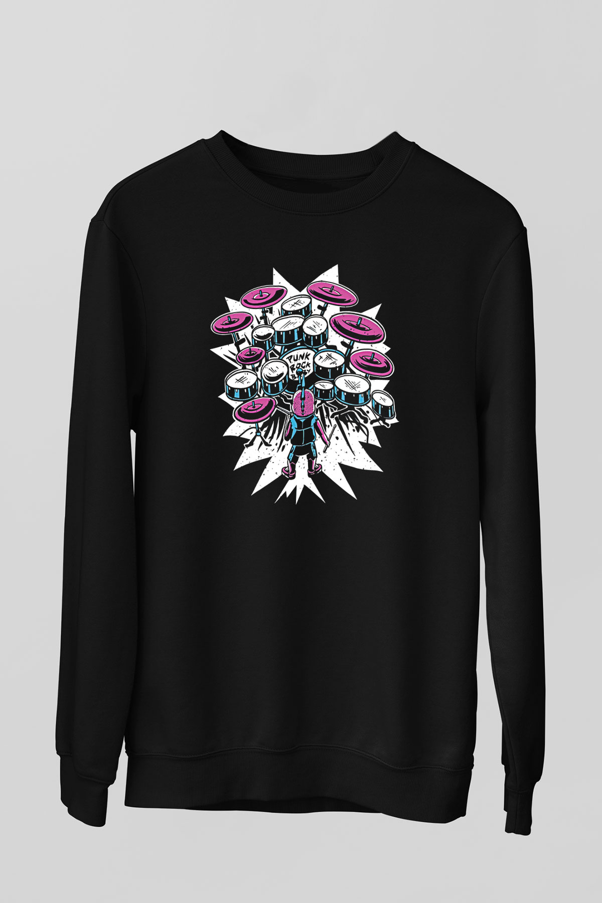 Bateri Baskılı Unisex Siyah Sweatshirt