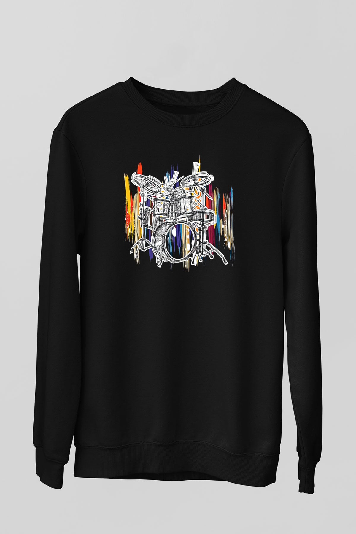 Bateri Baskılı Unisex Siyah Sweatshirt