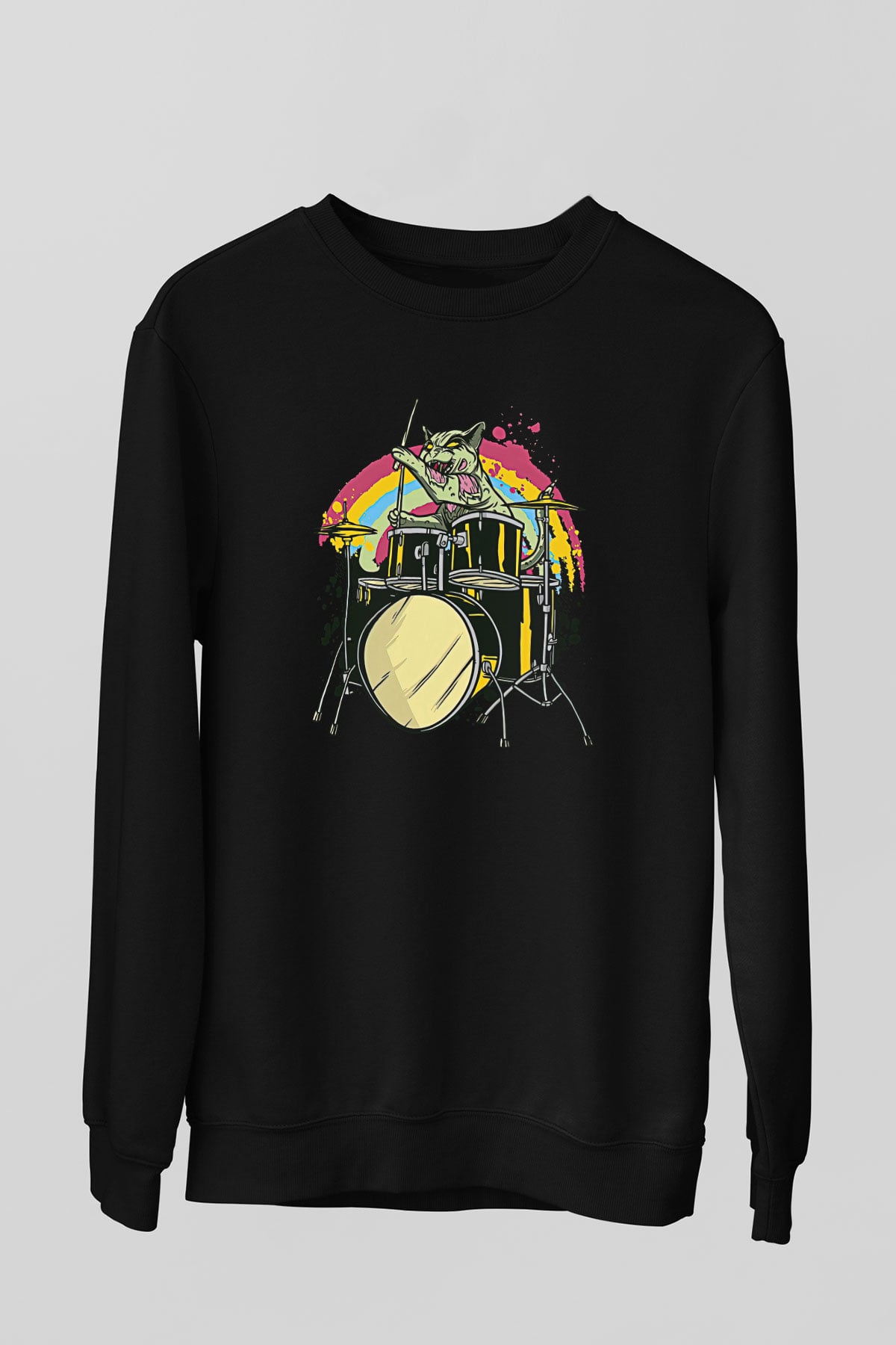 Bateri Baskılı Unisex Siyah Sweatshirt