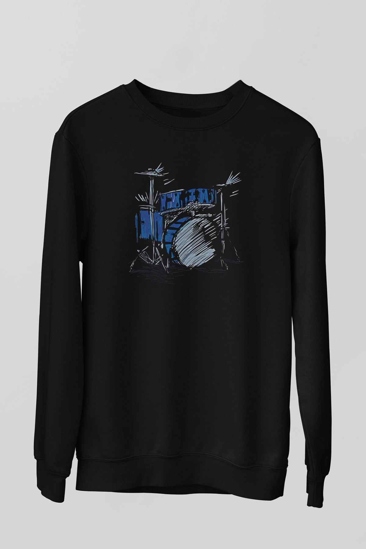 Bateri Baskılı Unisex Siyah Sweatshirt