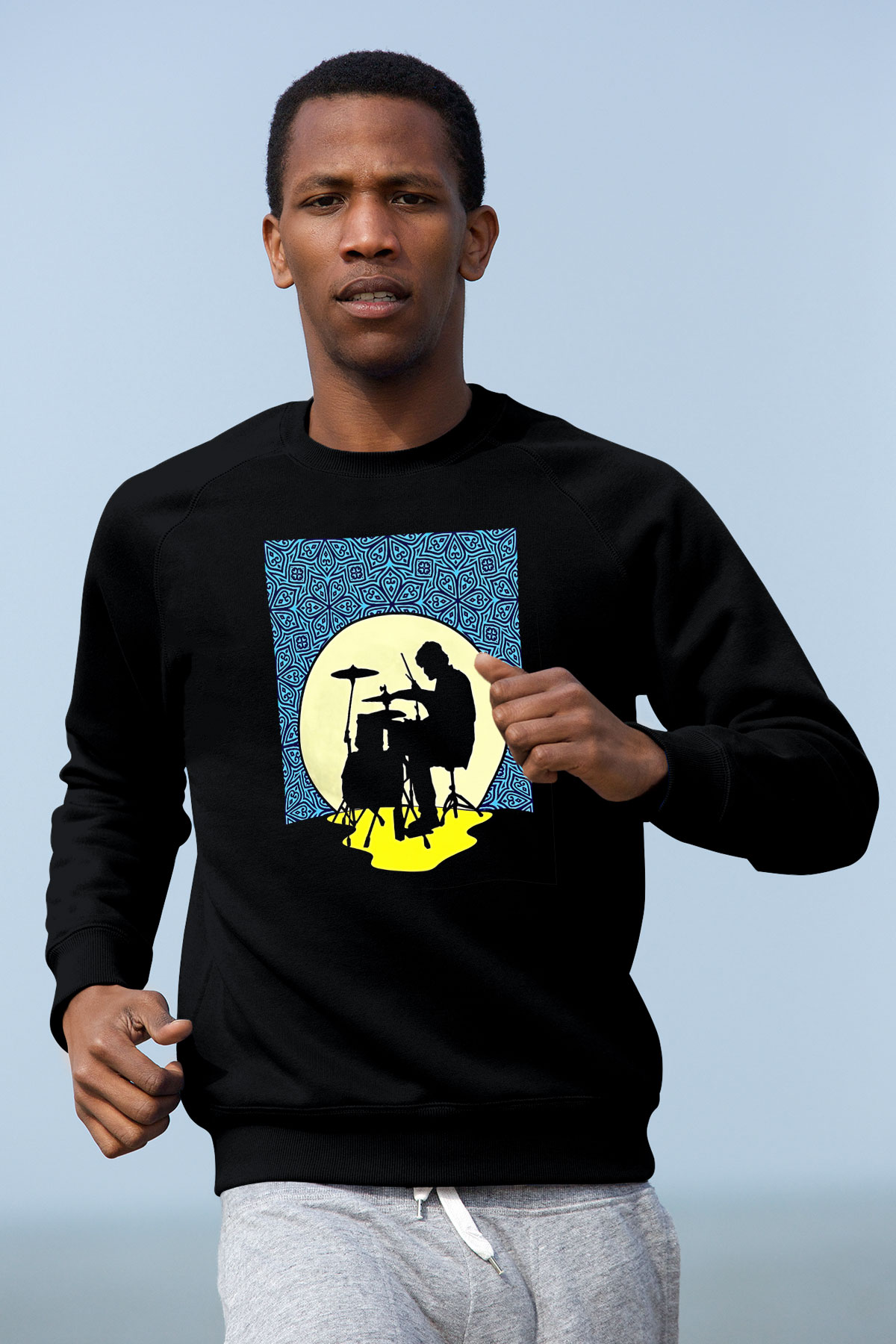 Bateri Baskılı Unisex Siyah Sweatshirt