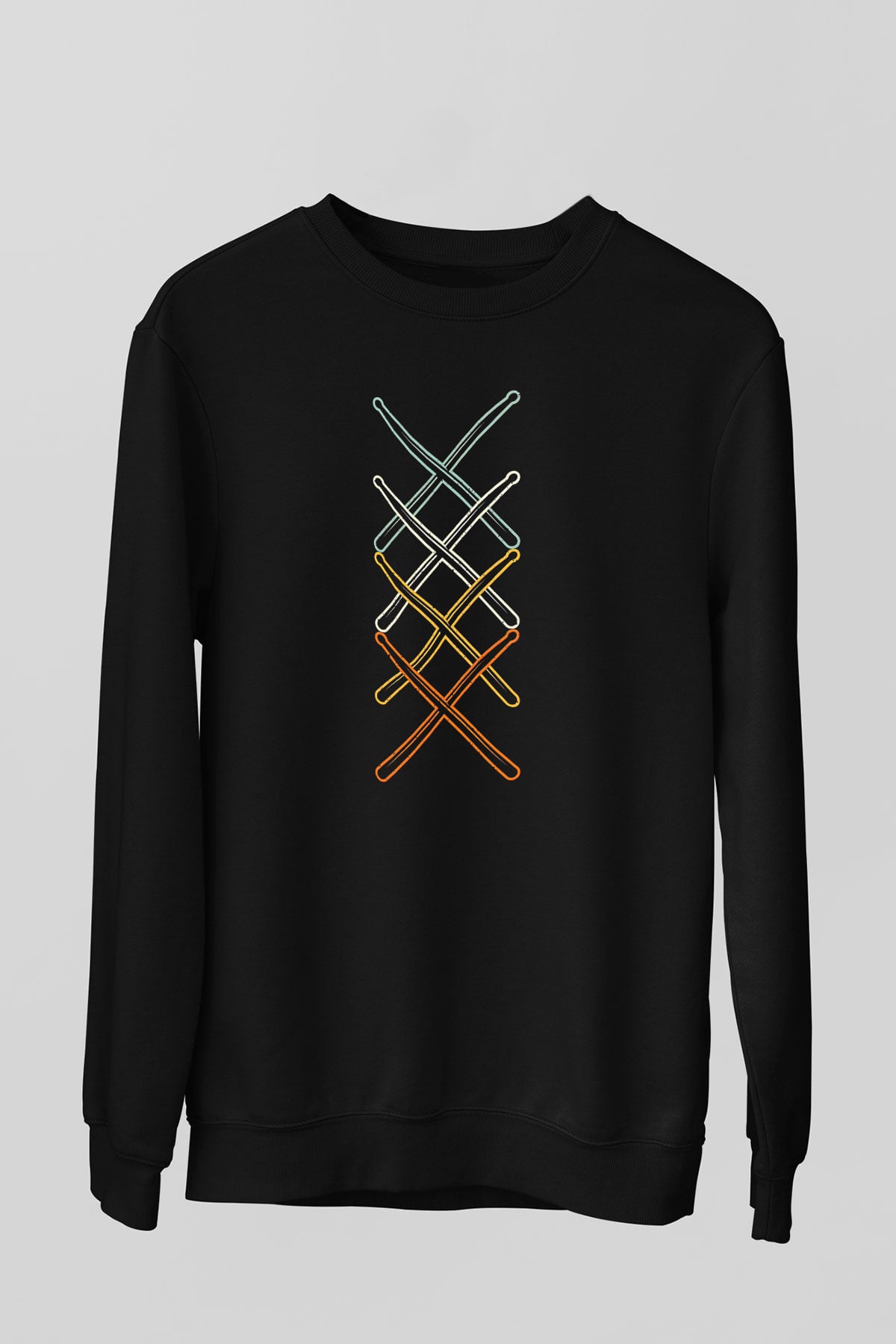 Bateri Baskılı Unisex Siyah Sweatshirt