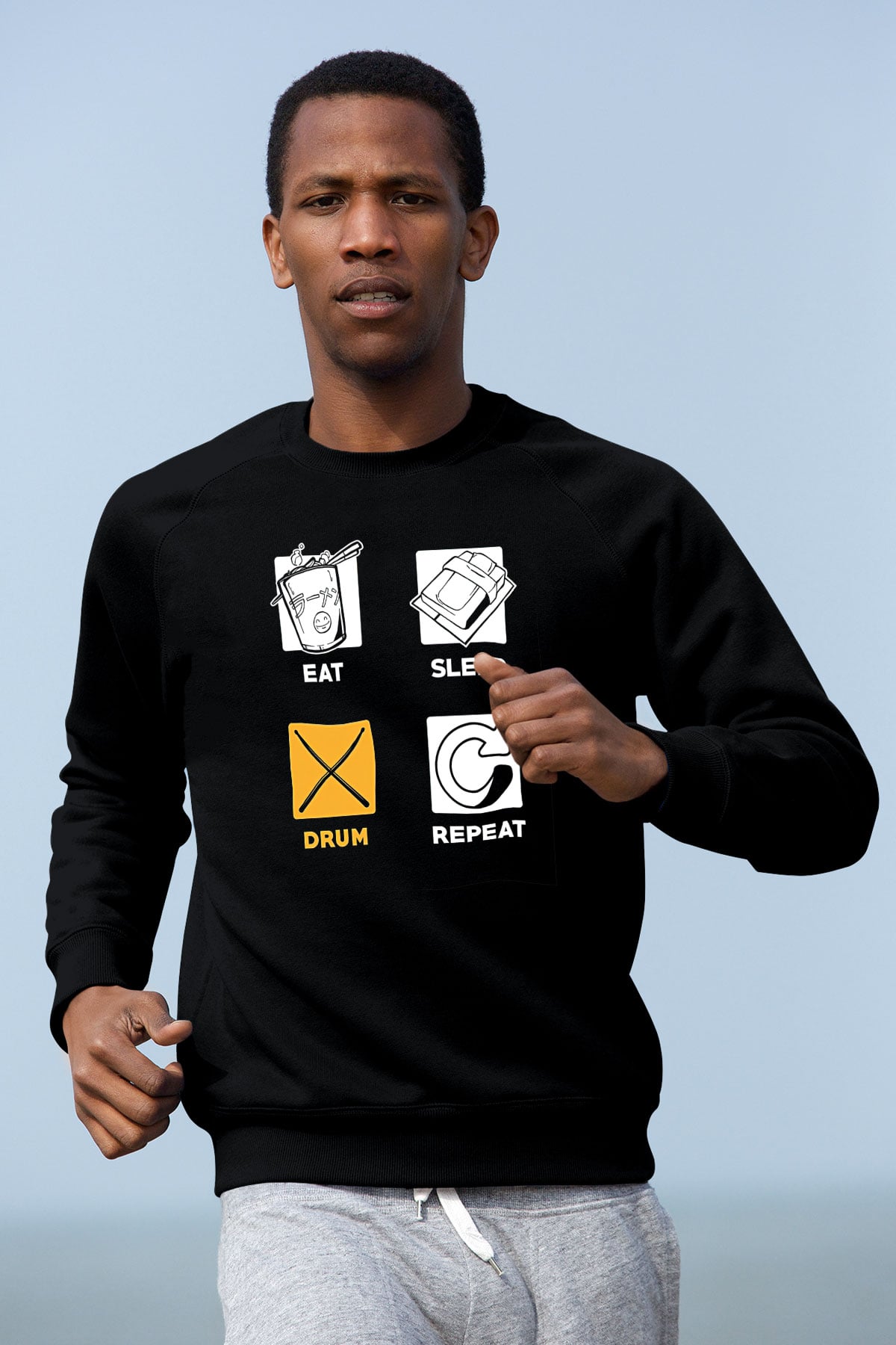 Bateri Baskılı Unisex Siyah Sweatshirt