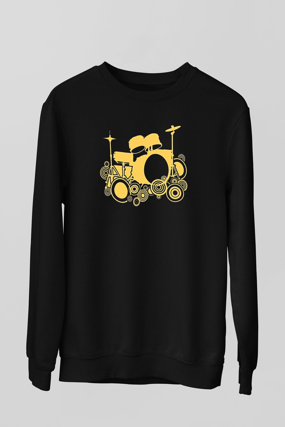 Bateri Baskılı Unisex Siyah Sweatshirt