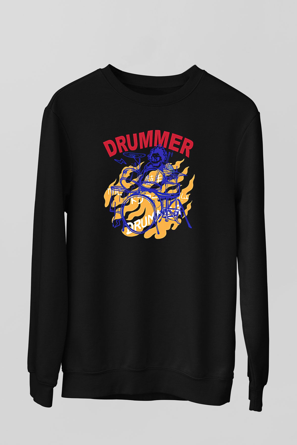 Bateri Baskılı Unisex Siyah Sweatshirt