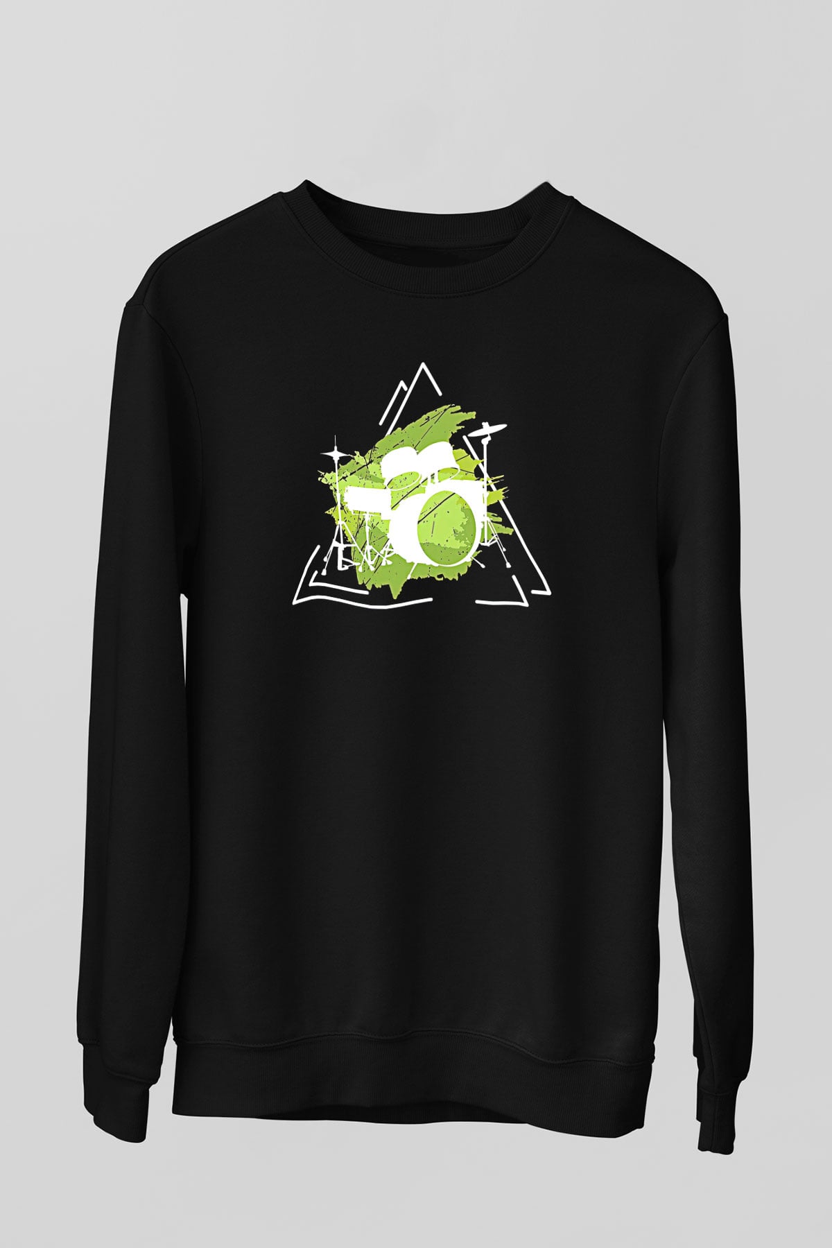Bateri Baskılı Unisex Siyah Sweatshirt