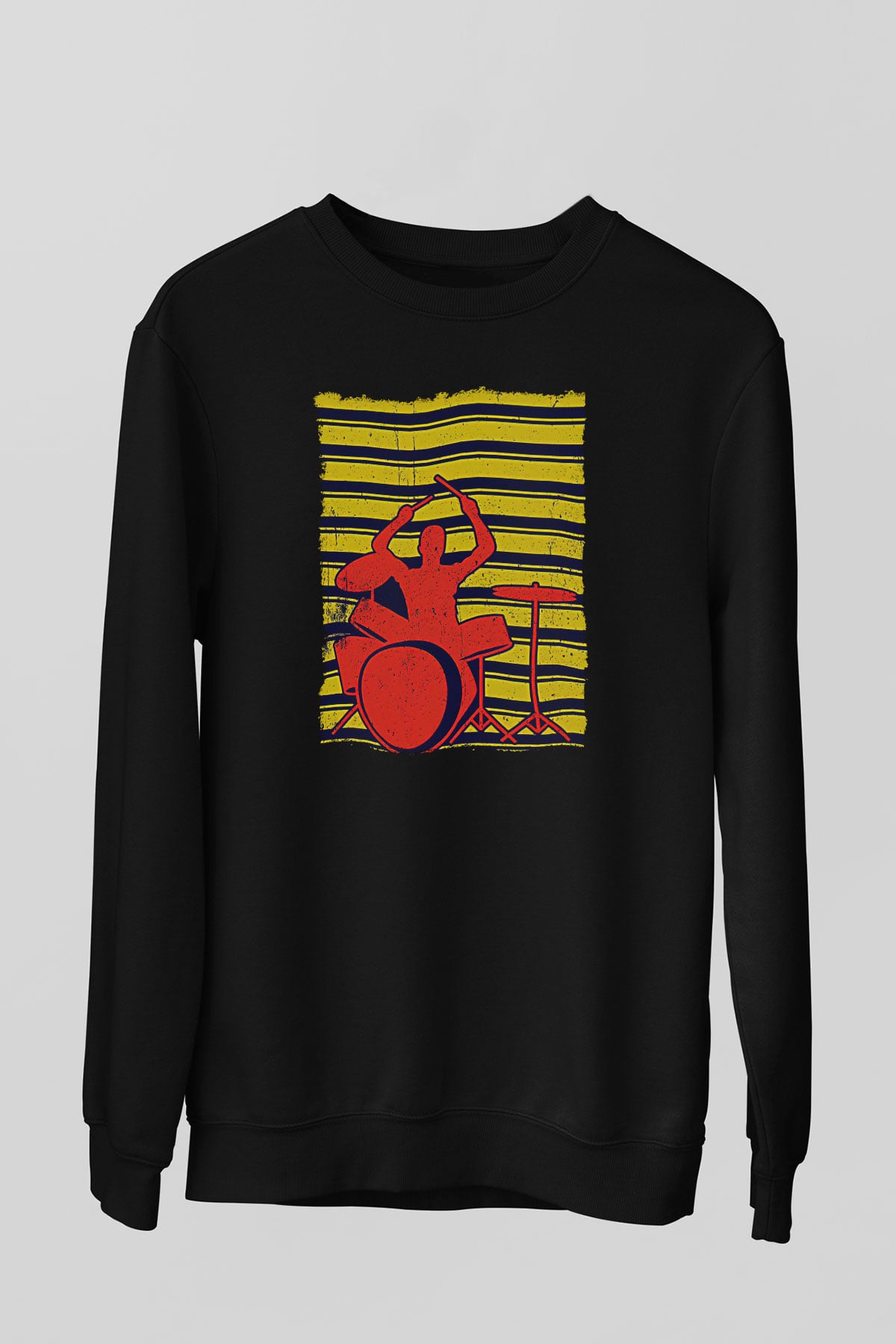 Bateri Baskılı Unisex Siyah Sweatshirt