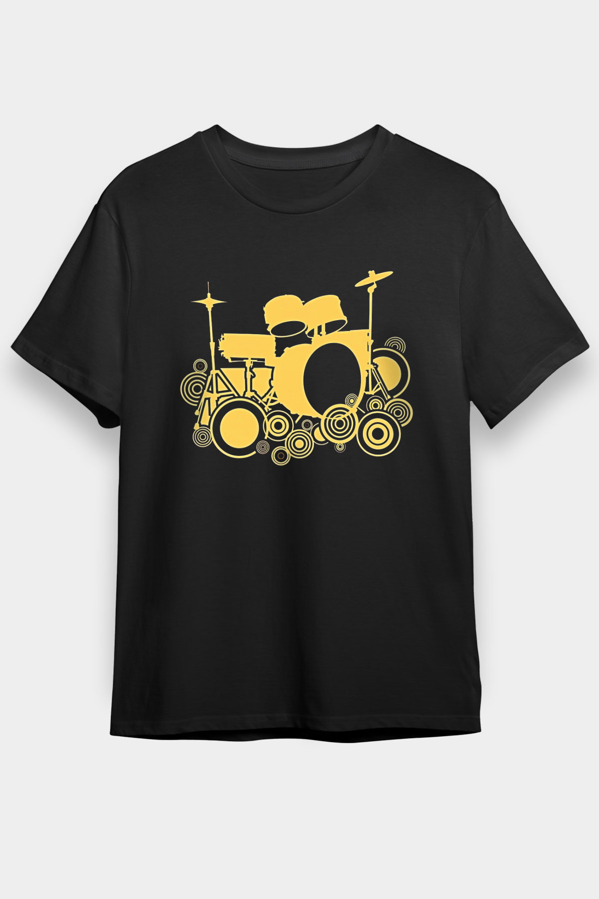 Bateri Baskılı Unisex Siyah Tişört - Tshirt