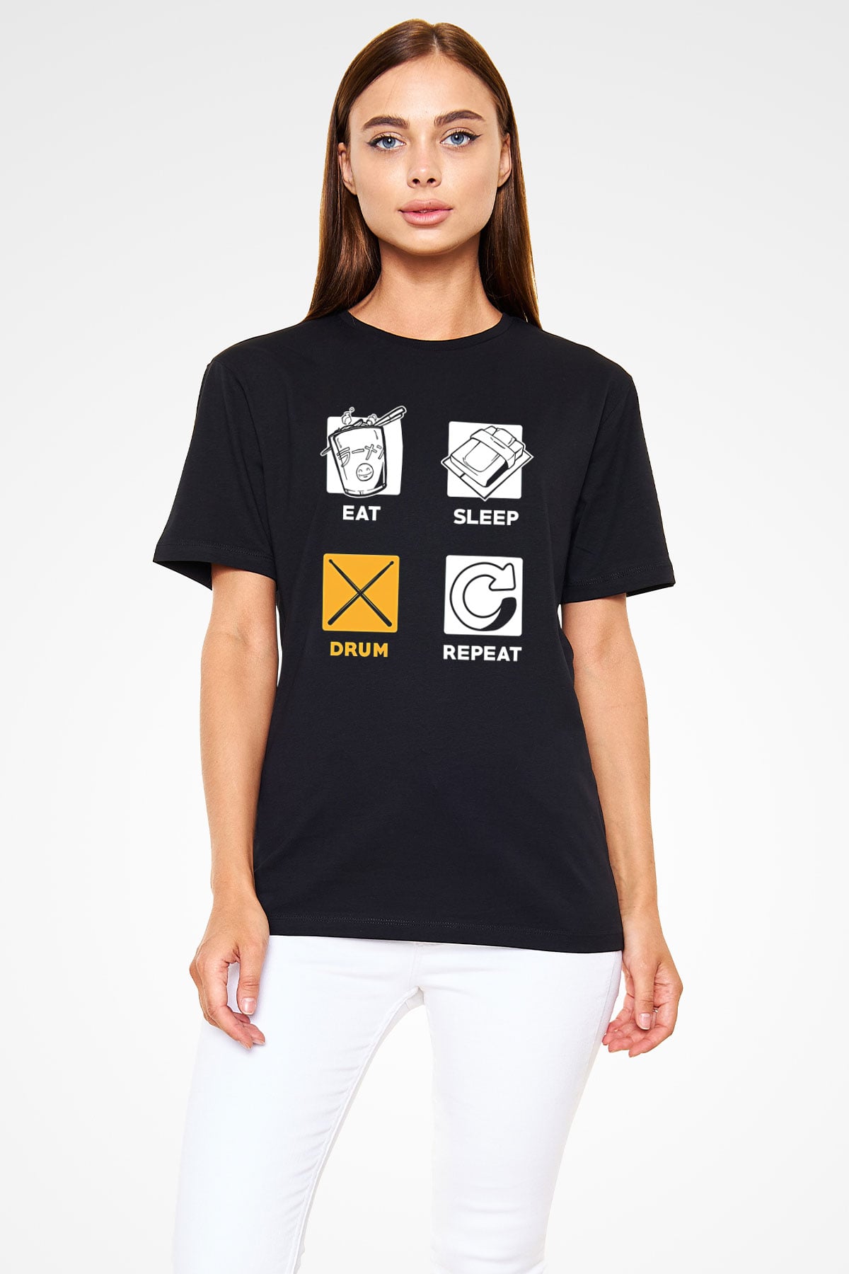 Bateri Baskılı Unisex Siyah Tişört - Tshirt