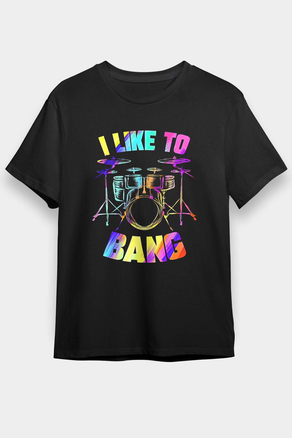 Bateri Baskılı Unisex Siyah Tişört - Tshirt